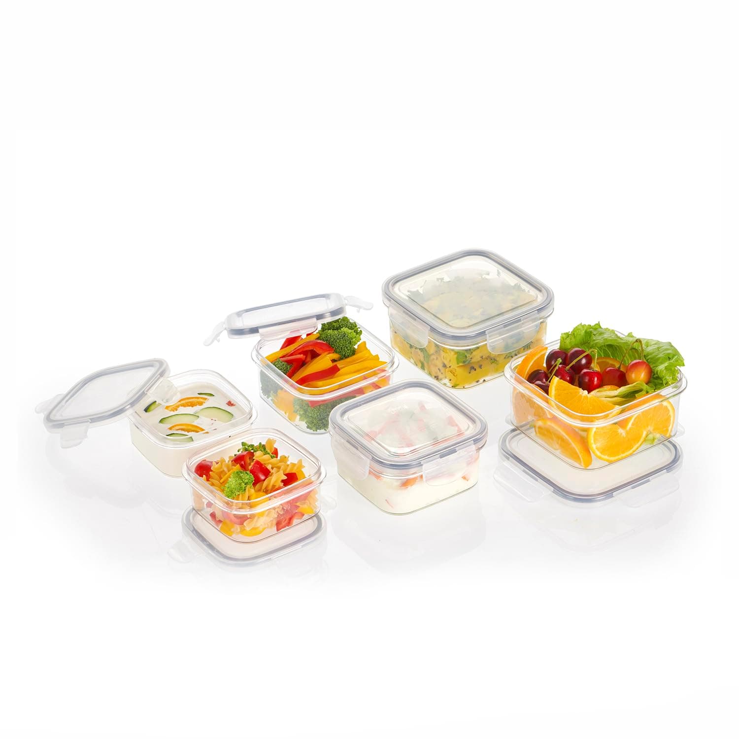 Steelo Sofresh Square Container Set Kitchen Organiser Air Tight Container Fridge Safe US FDA Approved PET Food Grade,BPA Free(White,400mlx2,600mlx2, 1000mlx2,Packof 6)