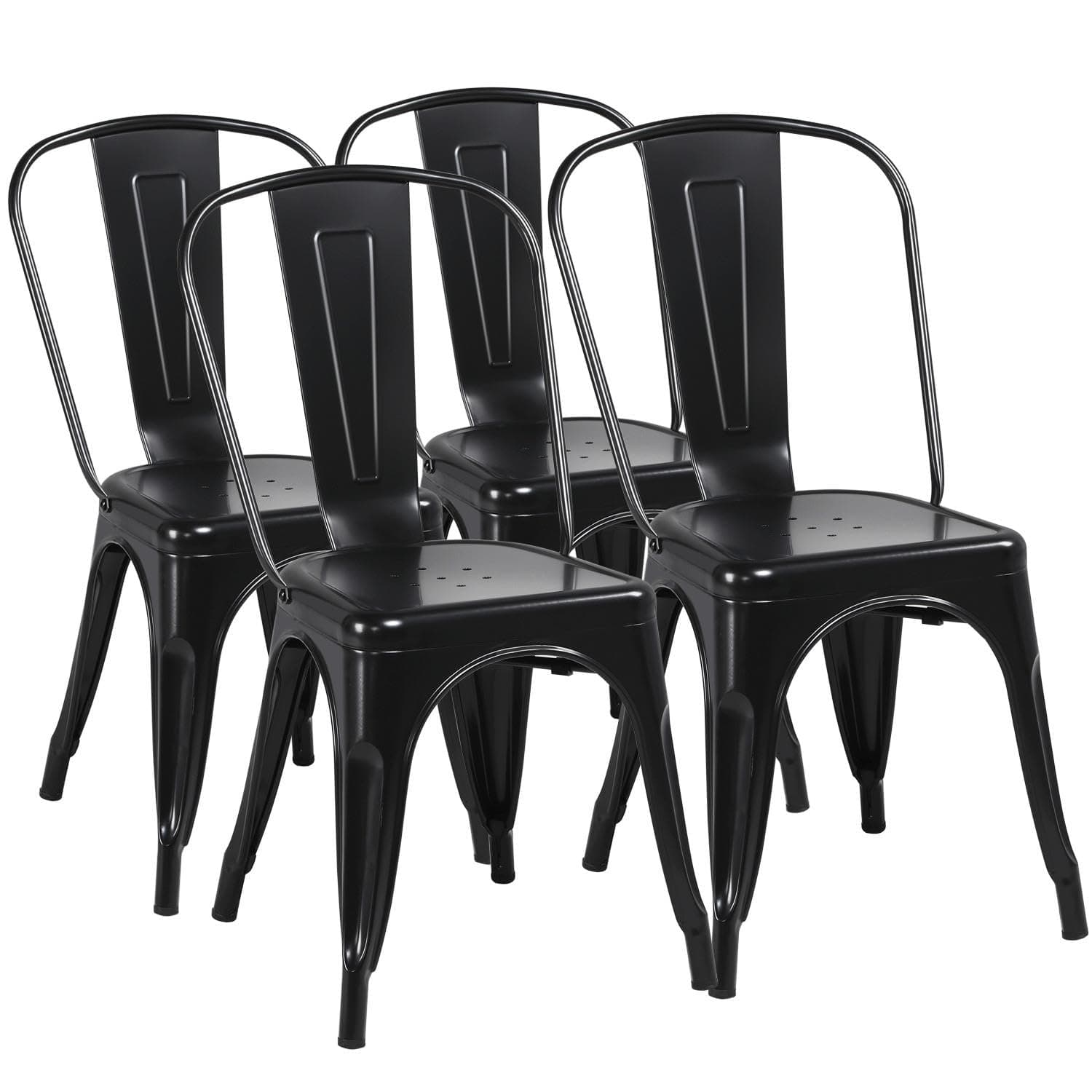 Yaheetech Metal Dining Chairs Set of 4, Industrial Stackable Kitchen Chairs with Back for Dining Room/Restaurant/Bistro/Patio, Indoor & Outdoor Use, Matte Black
