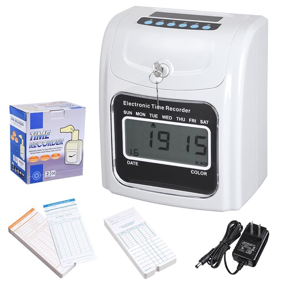 Instahibit Attendance Punch Time Clock Payroll Recorder LCD Display and Document Stamp for Employees with 100 Cards