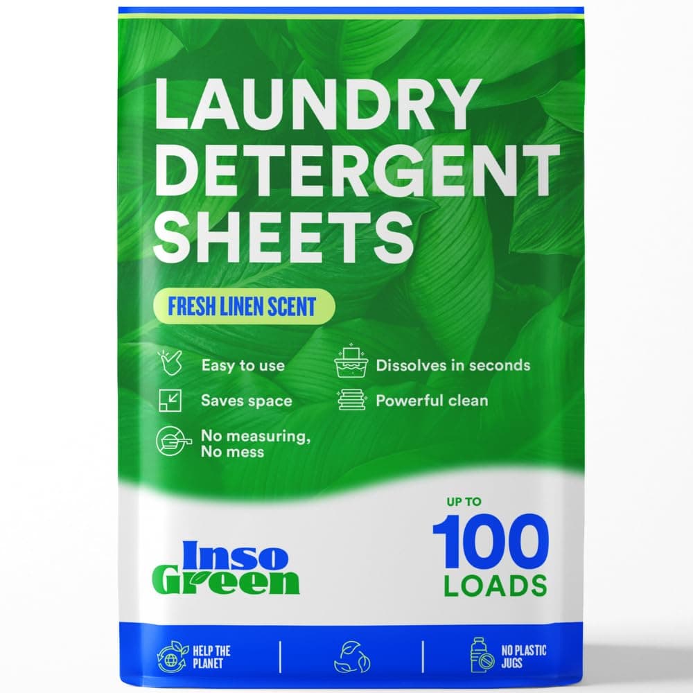 Eco Washer Sheets Detergent - 100 Loads, Zero Plastic Jugs, No Mess & Space-Saving Laundry Strips - Travel Laundry Detergent - 50 Sheets
