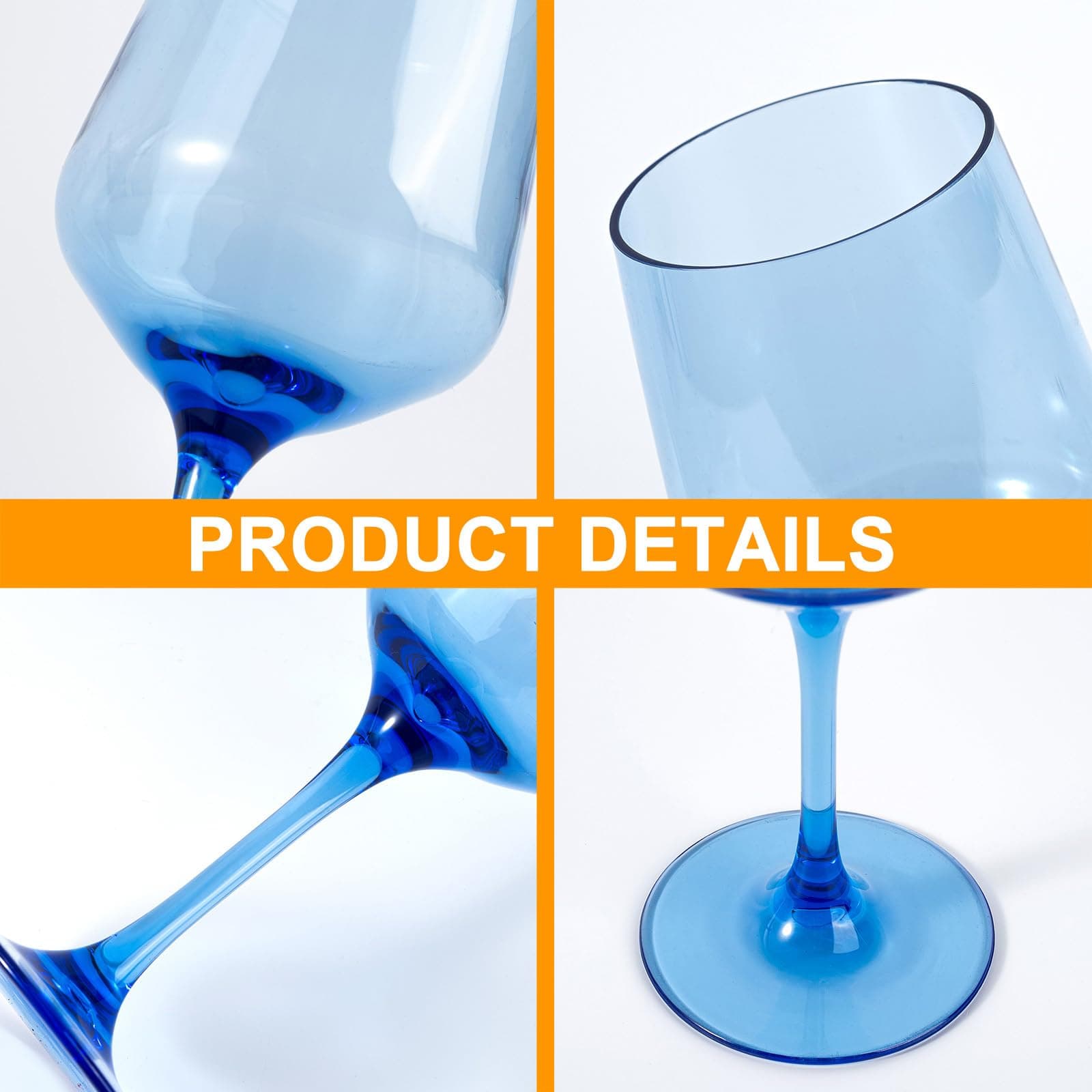 KOXIN-KARLU Unbreakable Classic 18 ounce All-Purpose Plastic Stem Wine Glasses Acrylic Glasses, set of 8 Multicolor