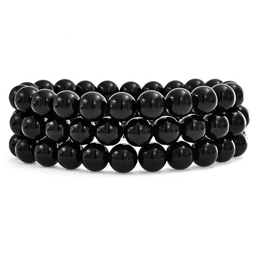 Bling Jewelry Unisex Stackable Set Of 3 Gemstone Round Bead 8MM Stretch Bracelet For Women Teen Men Multi Strand Stacking Adjustable