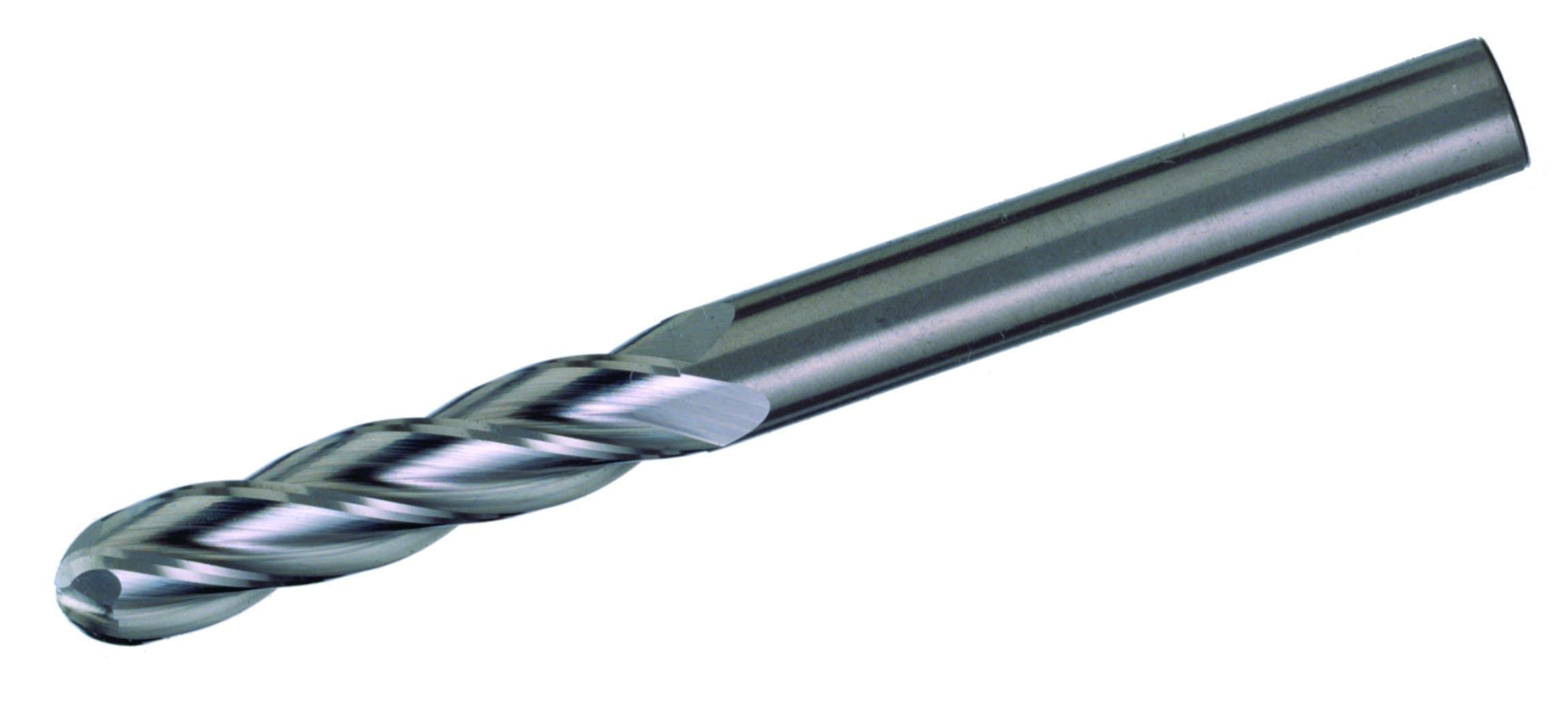 Bassett MSE-4B Series Solid Carbide General Purpose End Mill, TiAlN Coated, 4 Flute, 30 Degrees Helix, Ball End, 0.5" Cutting Length, 1/4" Cutting Diameter, 2" Length (Pack of 1)