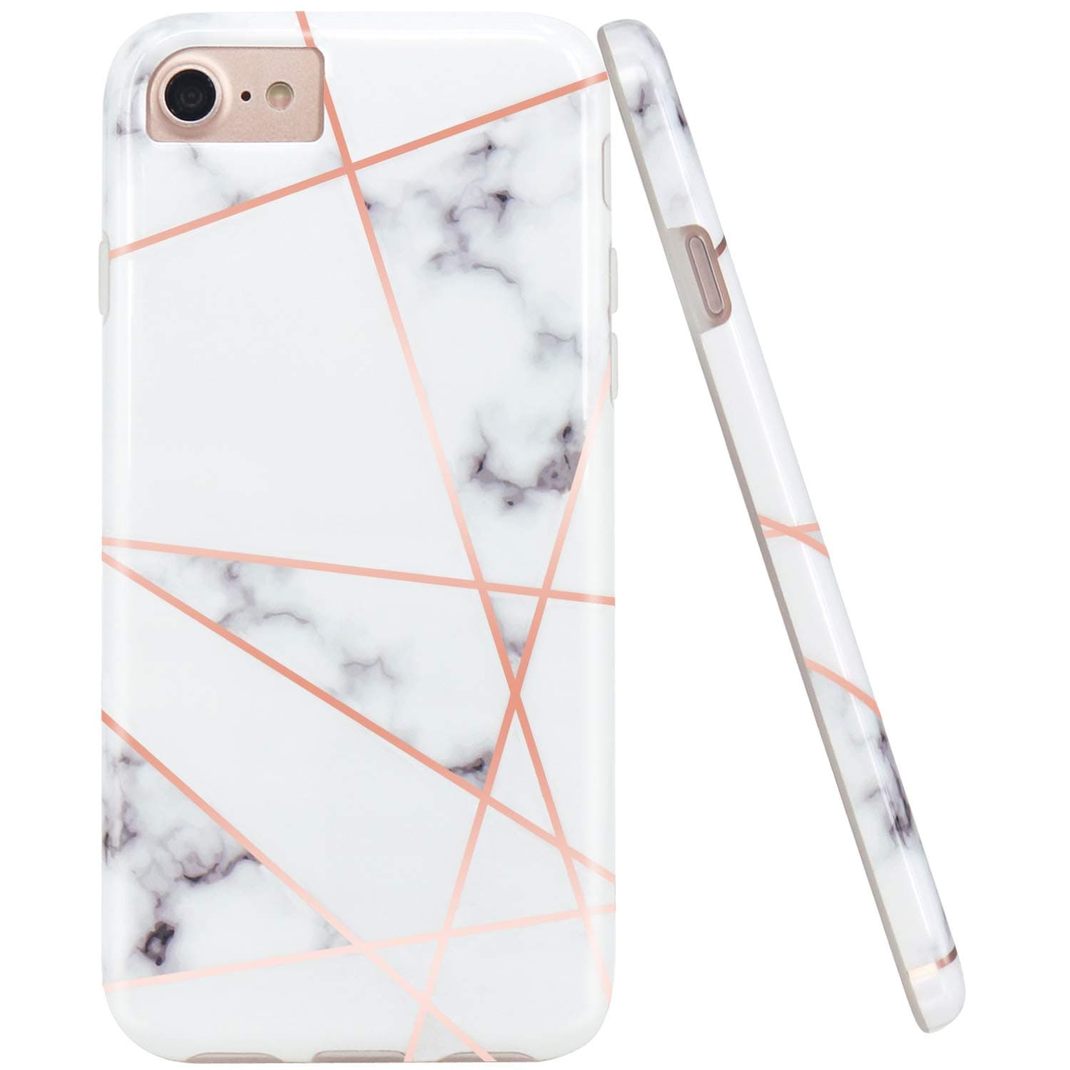 JAHOLAN Compatible with iPhone SE 2022/2020 Case, iPhone 7 8 Case, Rose Gold Geometric White Marble Design Glossy TPU Soft Cover Phone Case for iPhone 7/8/6/6S/SE 2020 2022