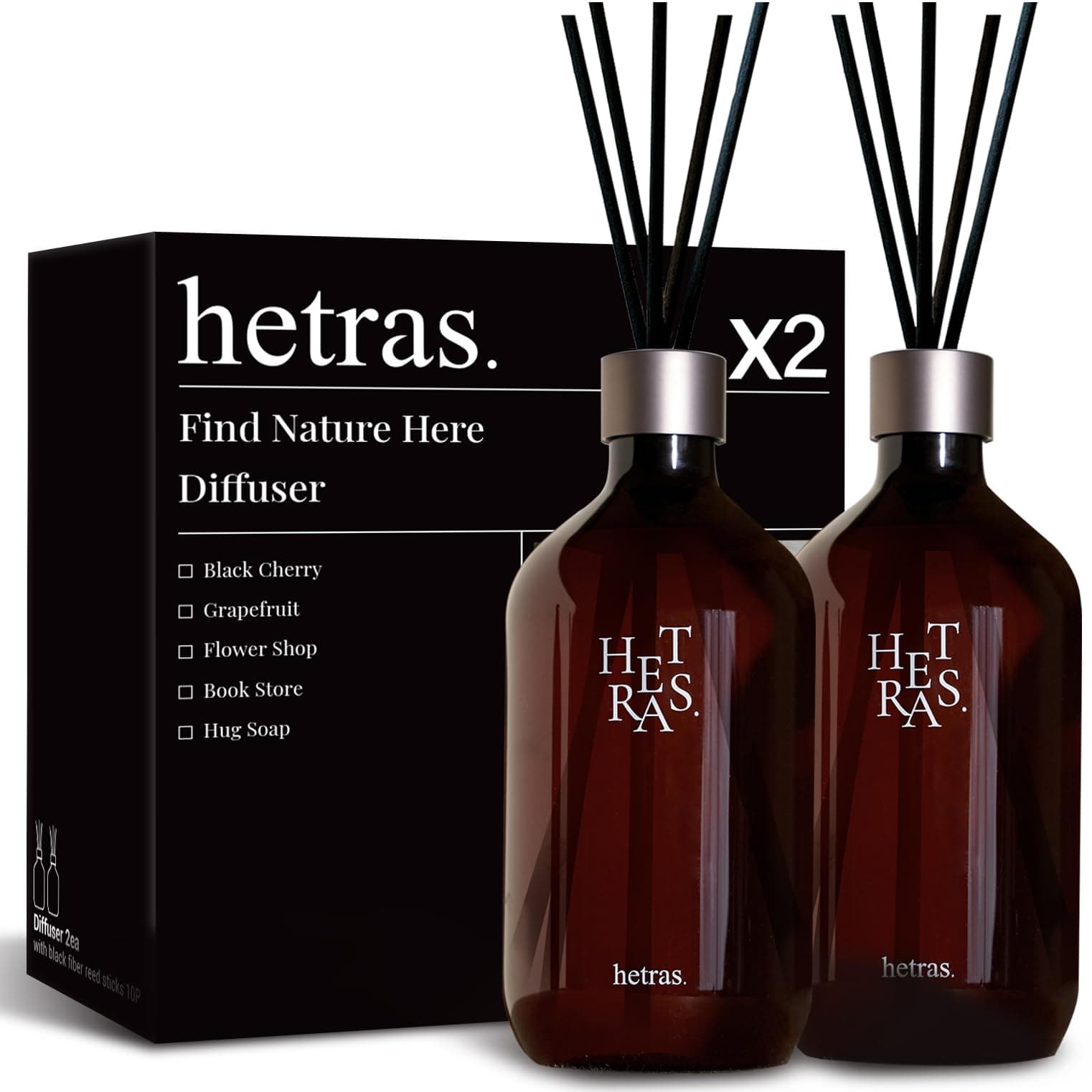 HETRAS. Premium Reed Diffuser: Set of 2 x 16.9oz (1,000 ml) Large Capacity | Fragrance Oil Diffuser & Sticks for Home & Office & Bathroom Decor - Gifts for Loved One (Flower Shop)