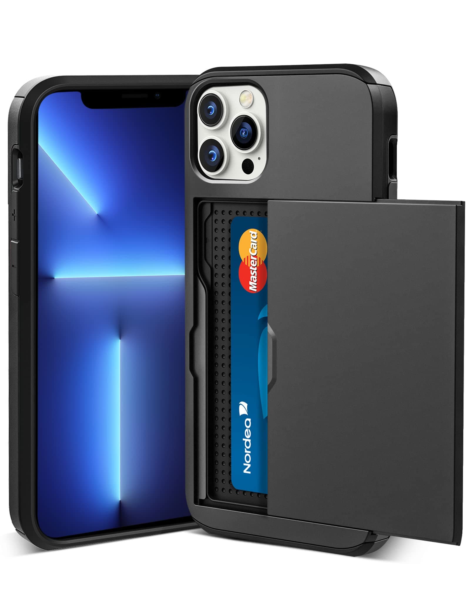 for iPhone 13 Pro Max Case with Card Holder Sliding Cover Hidden Pocket IDs Credit Cards Slot Heavy Duty Shockproof Protective Dual Layer Wallet Phone Cover Back Shell for Men Women 6.7"Black