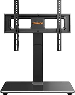 Perlegear Universal Swivel TV Stand Base for 32–70 inch TVs, Height Adjustable Table Top TV Stand Mount with Tilt, Tempered Glass Base, Holds up to 88 lbs, PGTVS26