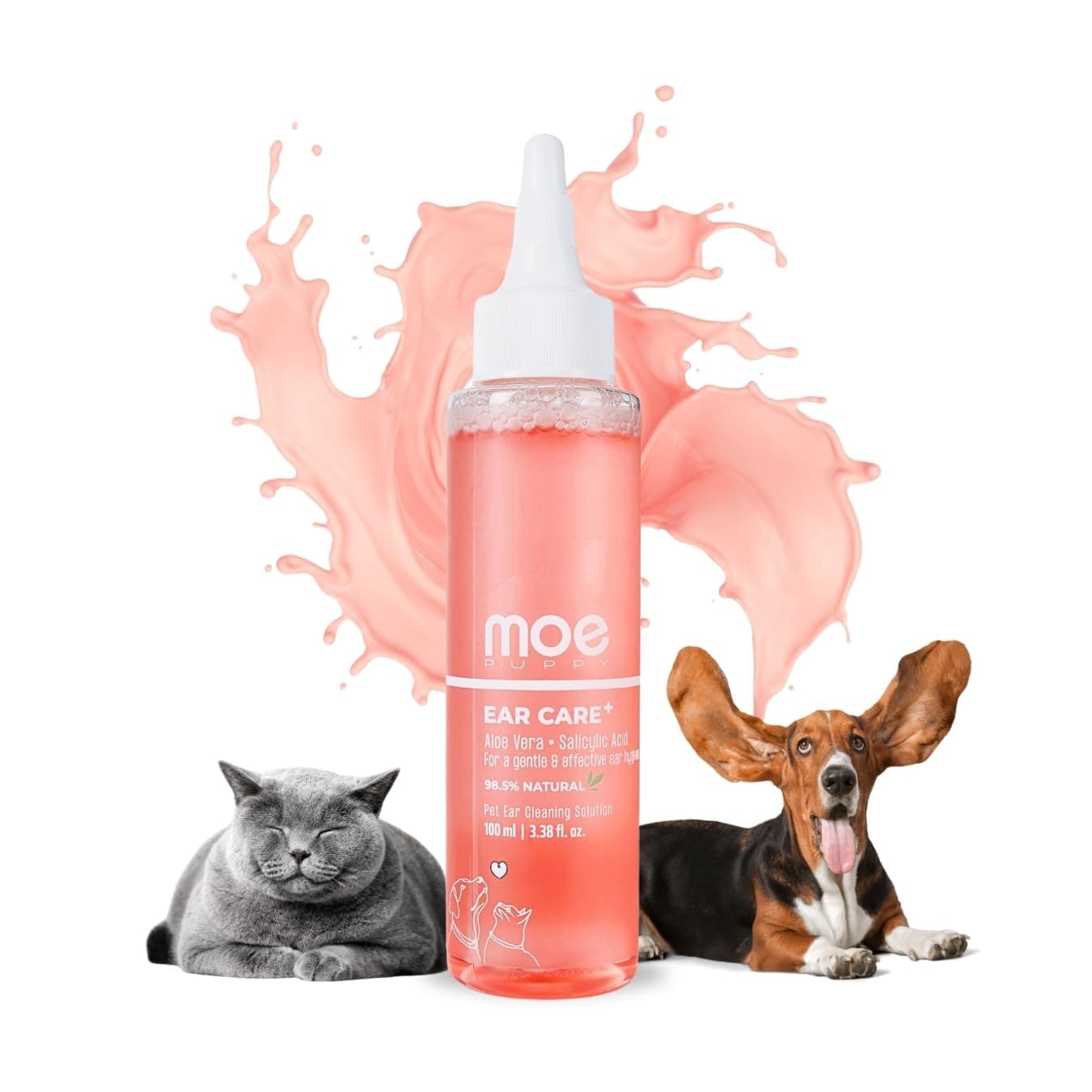 Moe Puppy Ear Care+ Dog Ear Cleaner Solution | Ear Drops for Dogs & Cats | Removes Wax Build Up, Relieves Itchy Ears & Eliminates Ear Odour | Gentle Ear Cleaning Solution (100ml)