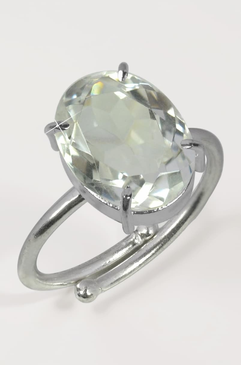 Natural Certified Clear Quartz Ring, Gemstone Ring, Adjustable Ring