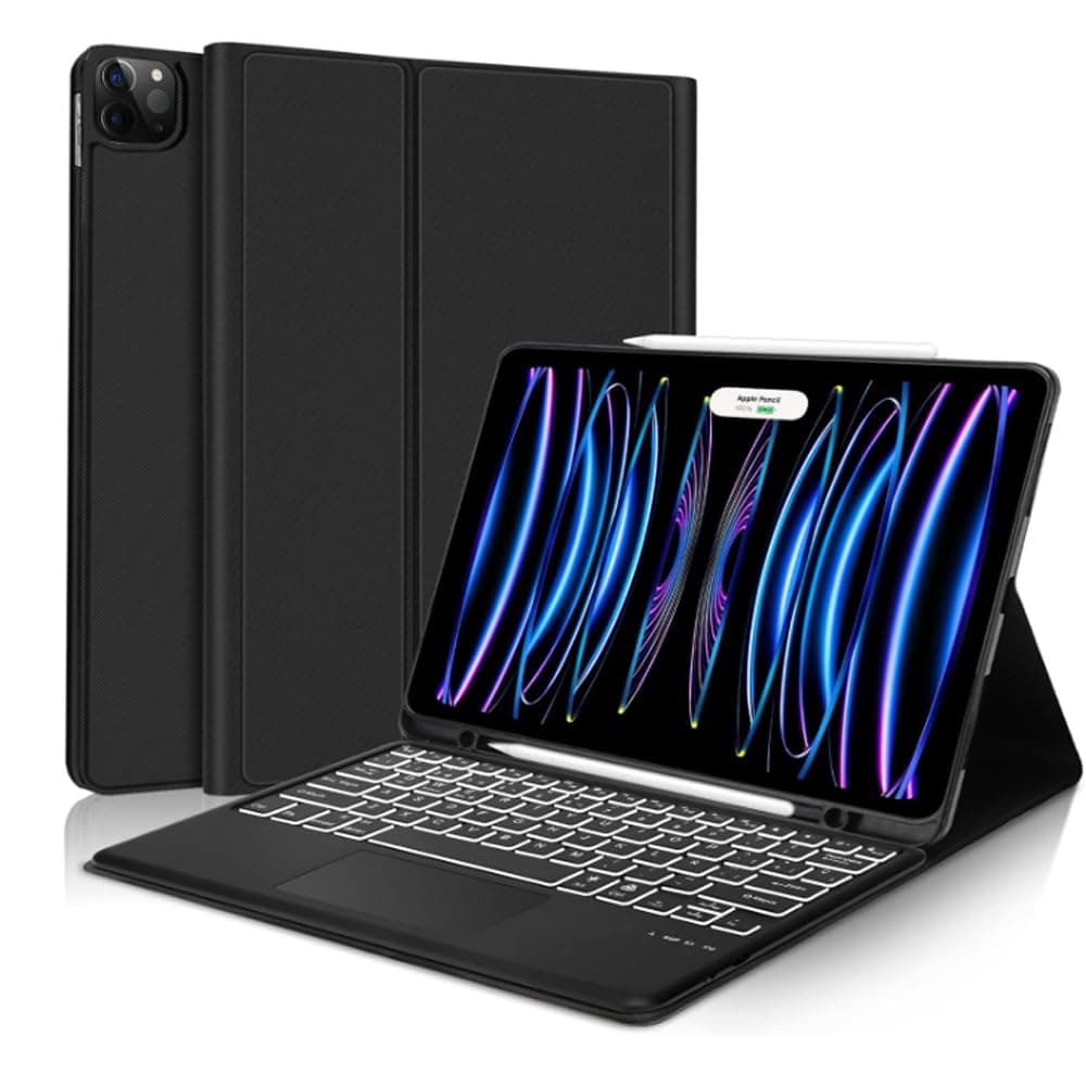 Touchpad Keyboard Case for iPad 10th Generation 2022 & 11th (A16, 2025), 7 Colors Backlit Slim Folio Cover Detachable Bluetooth Keyboard with Pencil Holder (Black)