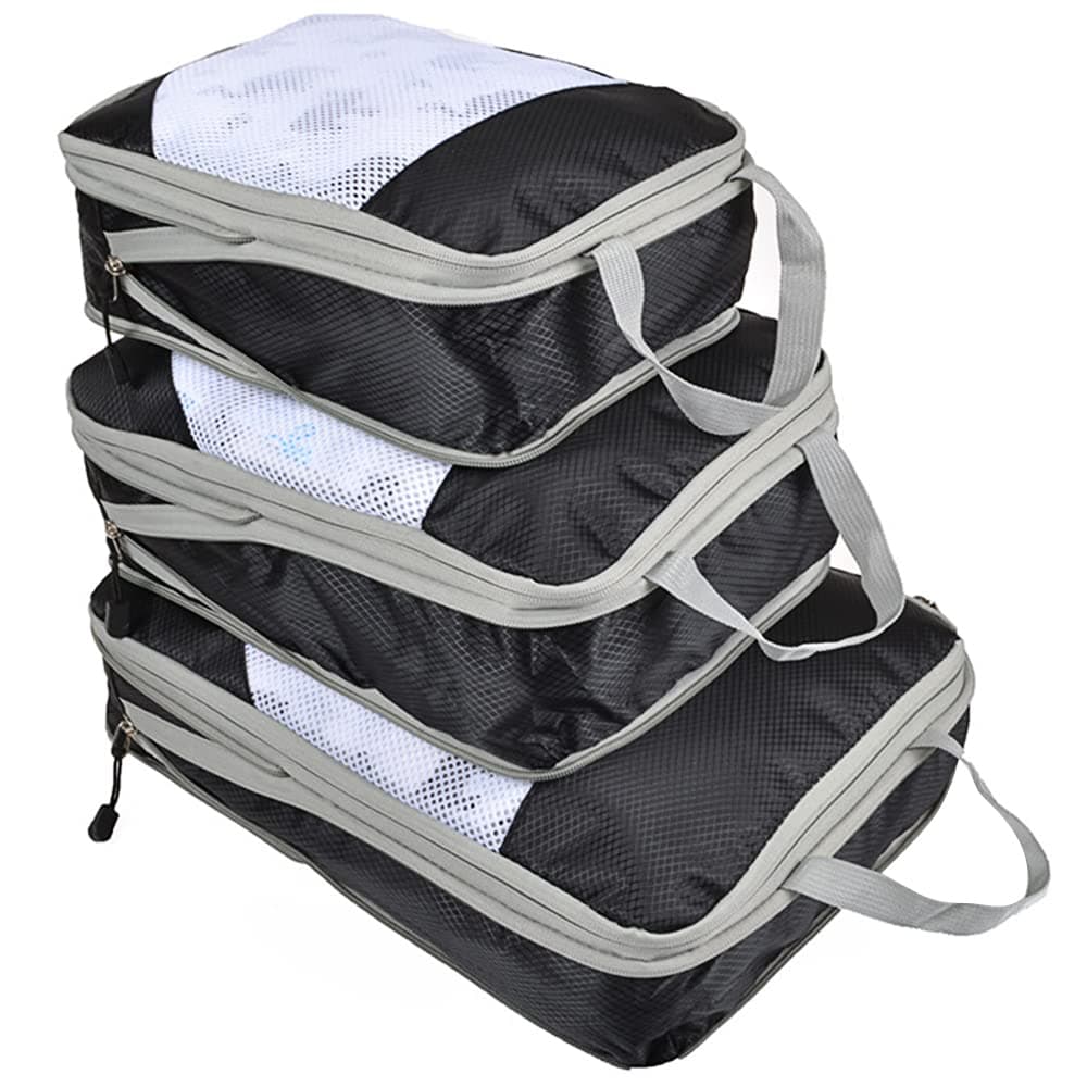 SosimcotySosimcoty Compression Packing Cubes, 3 Pieces L+M+S Expandable Storage Travel Bags Luggage Organisers-Black