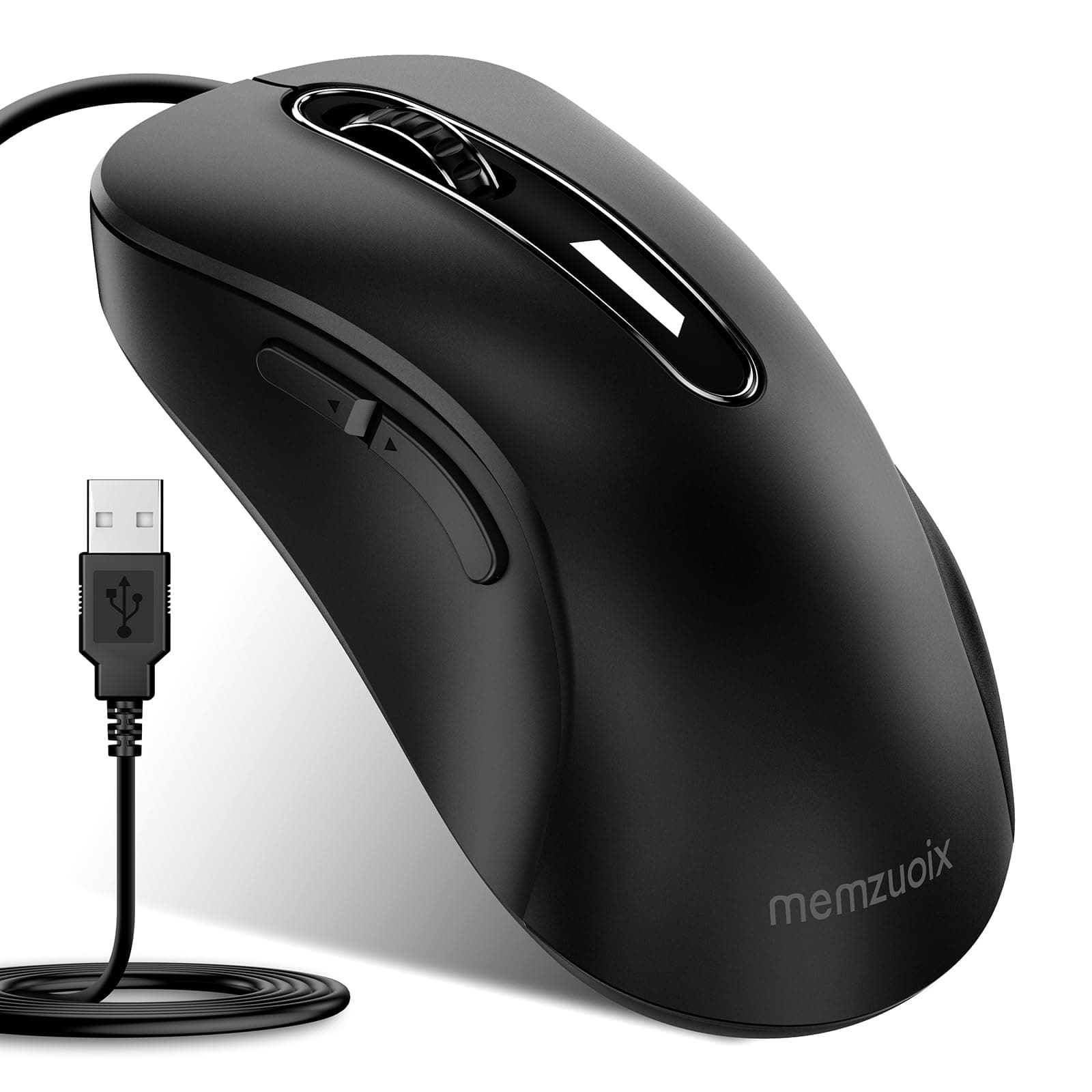 memzuoix Wired Mouse, USB Computer Mouse 1400 DPI Mobile Optical Mouse Ergonomic Design Computer Mice with 5FT Cord for Laptop, PC, Desktop, MacBook, 5 Buttons (Black)