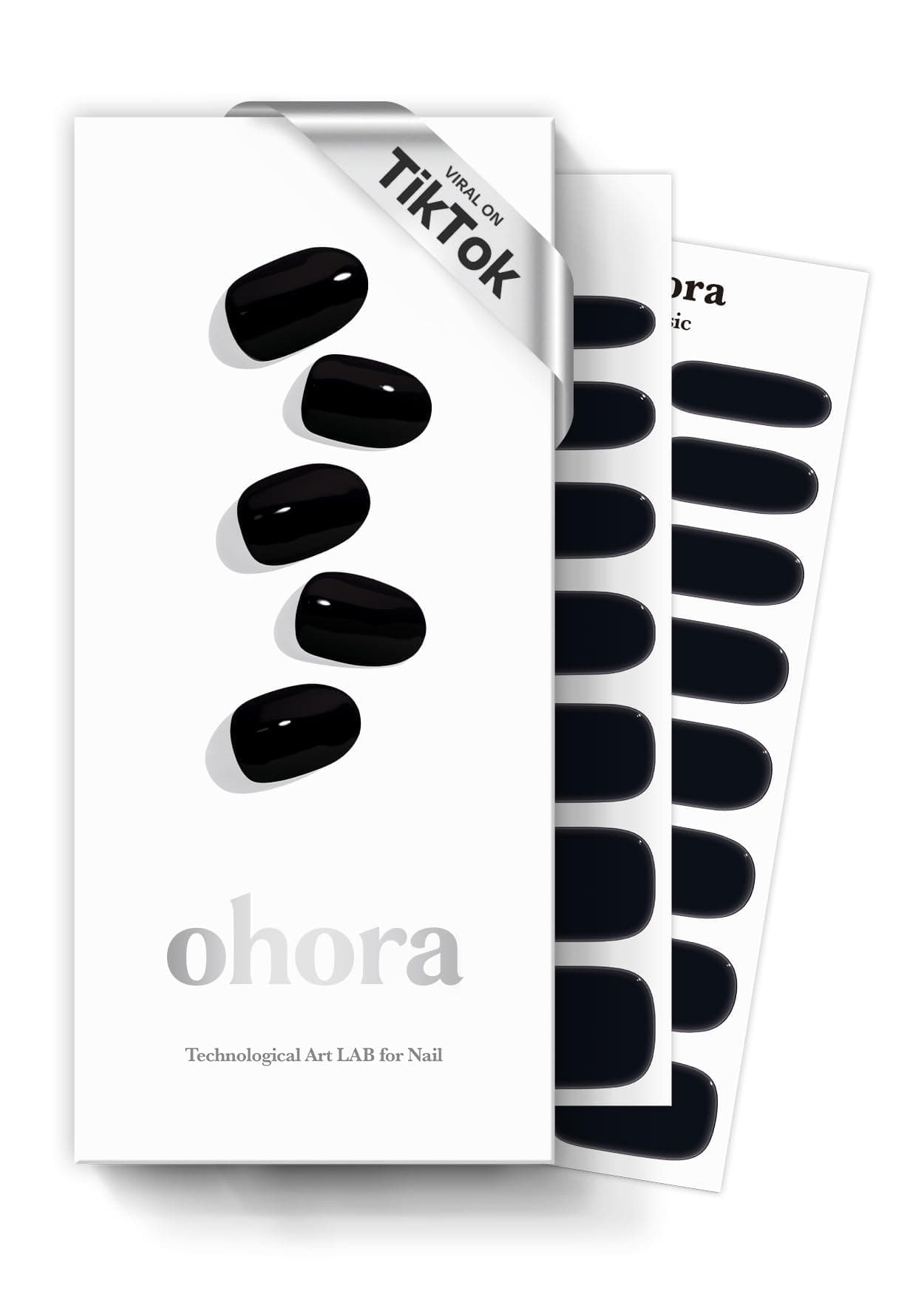ohora Semi Cured Gel Nail Strips (N Onyx) - Dark, Solid, 30 Pcs for 2 Cycles, UV Lamp Compatible, Salon-Quality, Long-Lasting & Easy to Apply, Includes 2 Prep Pads, Nail File & Stick
