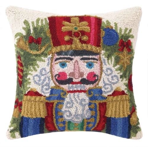 Christmas Nutcracker Soldier in Blue with Pine Wool Throw Pillow, 18 Inch X 18 Inch