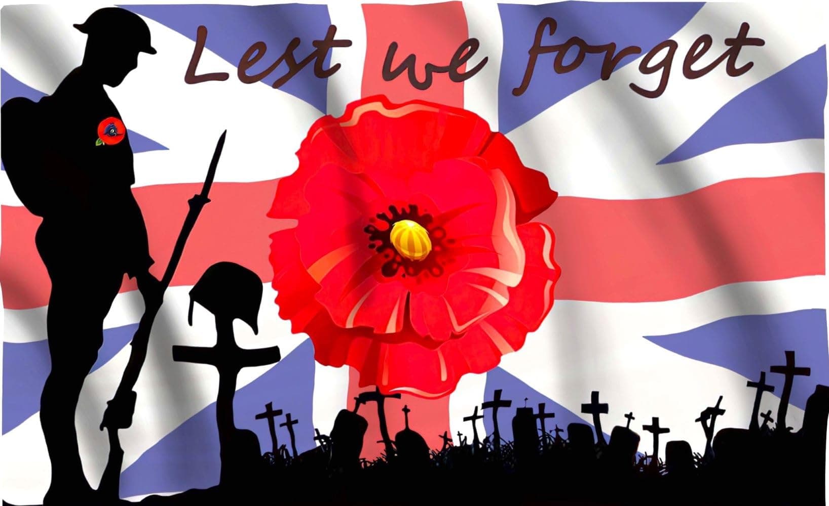 Lest We Forget Poppy Flags - 5ft x 3ft with Eyelets, Remembrance Day & Armistice Day Memorial Flag, Indoor/Outdoor Banner Decorations