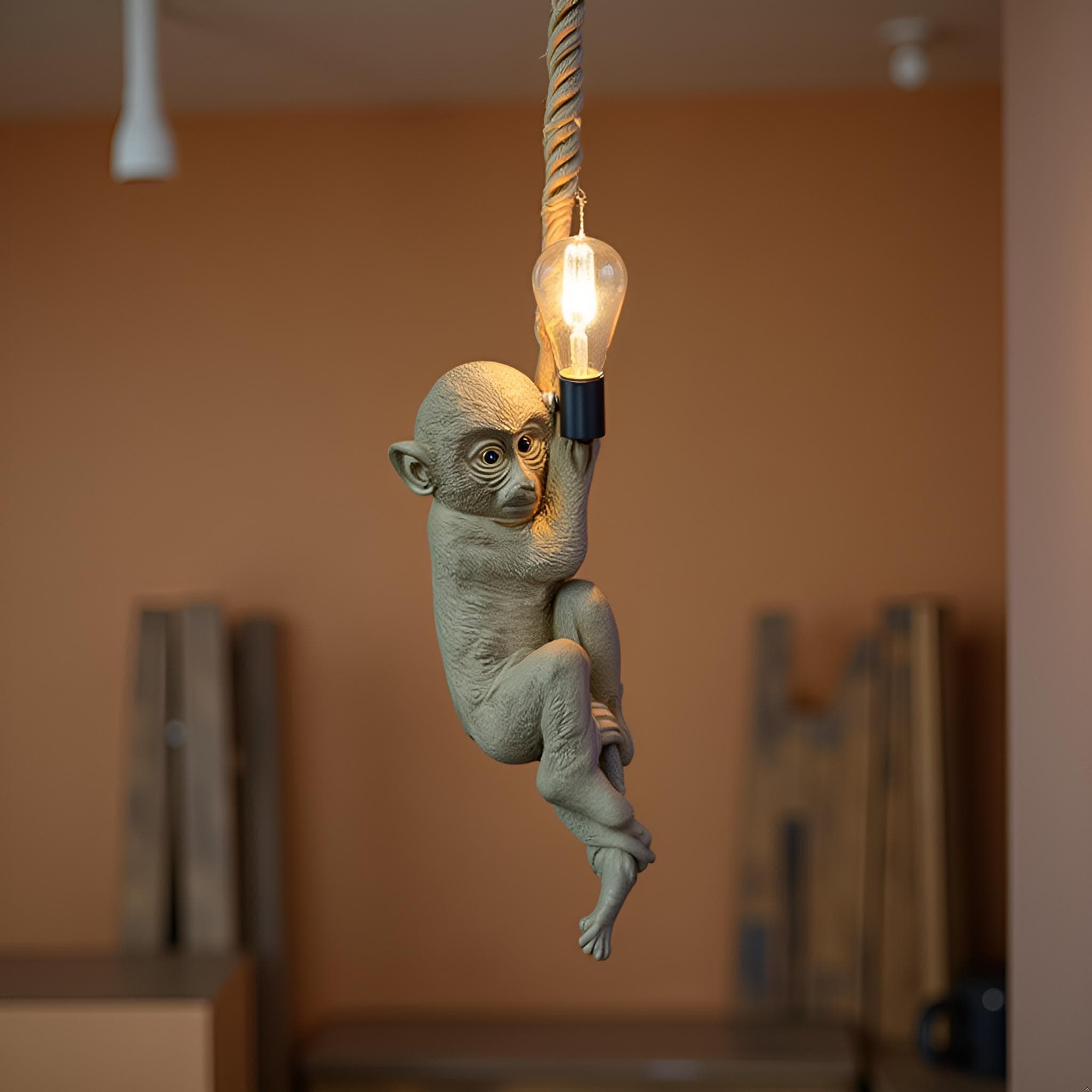 Lyse Decor Monkey Creative Design Hanging Light for Kids Room, Ceiling Pendent Light for Living Room (Golden with E27 Bulb)