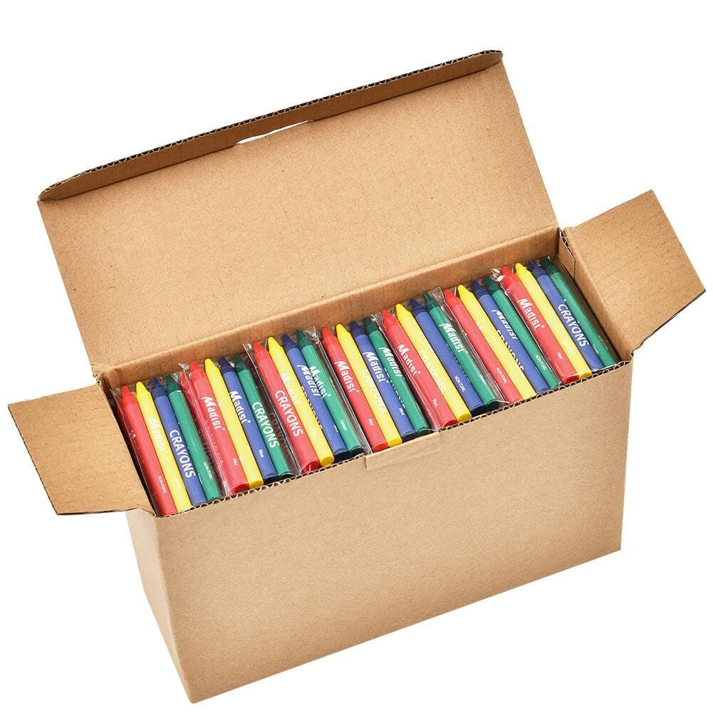 Madisi Crayons Bulk Pack, Regular Size, 4 Colors, 150 Packs, 600 Count