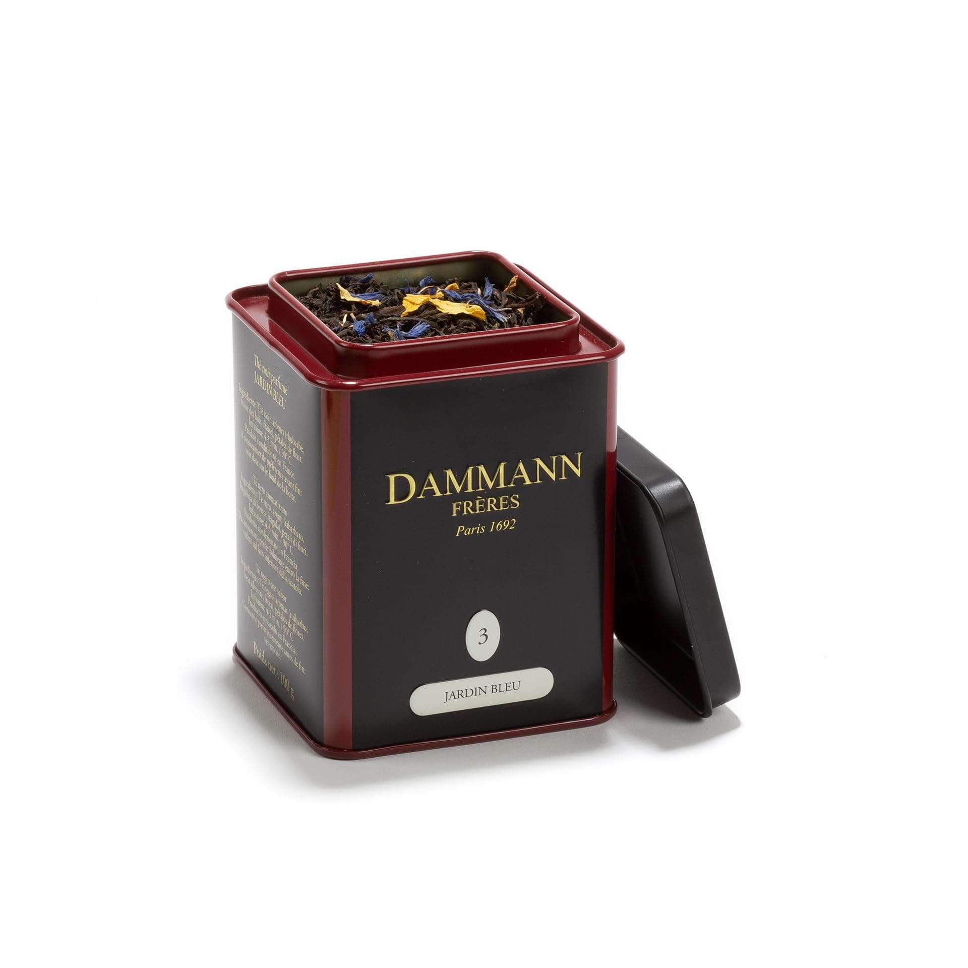 Dammann Freres Loose Leaf, Jardin Bleu, Premium Gourmet French Black Tea, Blend Strawberry, Rhubarb Flavors, 3.52 Ounce Tin