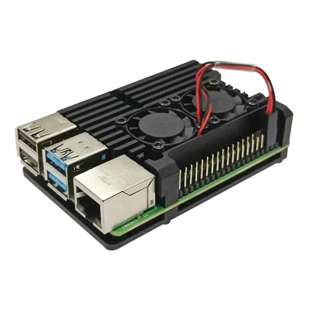 Raspberry Pi 4 Model B Aluminum Case with Dual Cooling Fan Metal Shell Black Box for RPI 4B (With Dual fan)