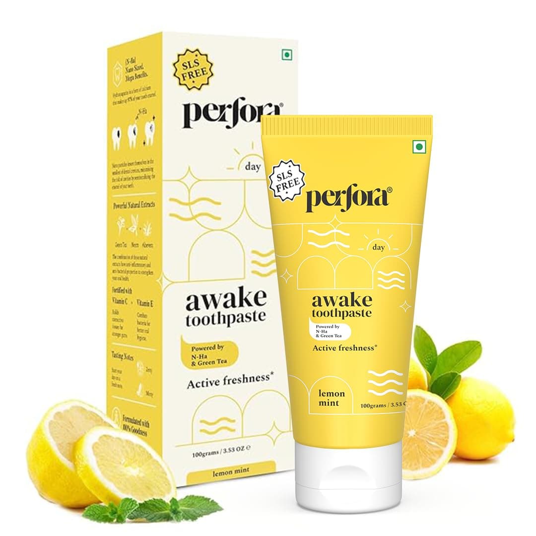 Awake Toothpaste | Active Freshness Cavity Prevention | Vitamin Enriched SLS & Fluoride Free Toothpastes | N-Ha For Teeth Remineralisation |Healthy Gums & Oral Care |Lemon Mint |Pack of 1,100g
