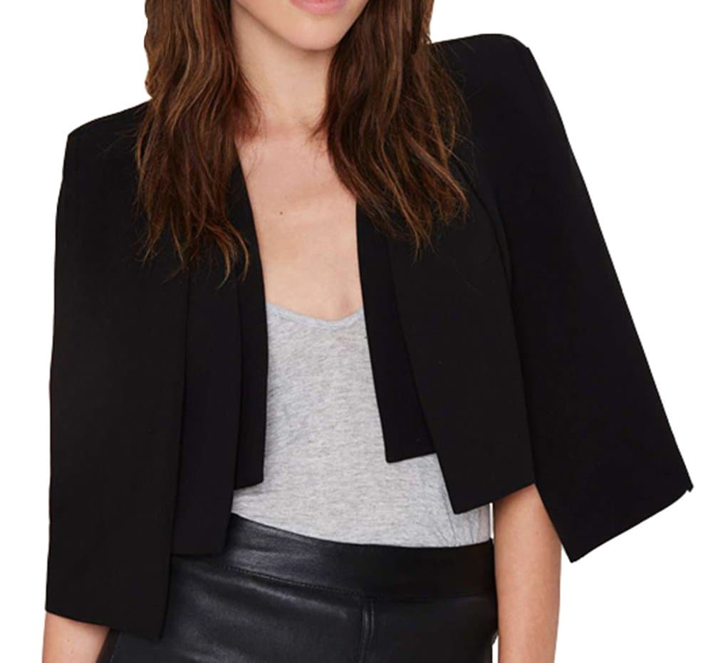 Difyou Women's Open Front Fitted OL Short Coat Cape Shawl Blazer Black X-Large