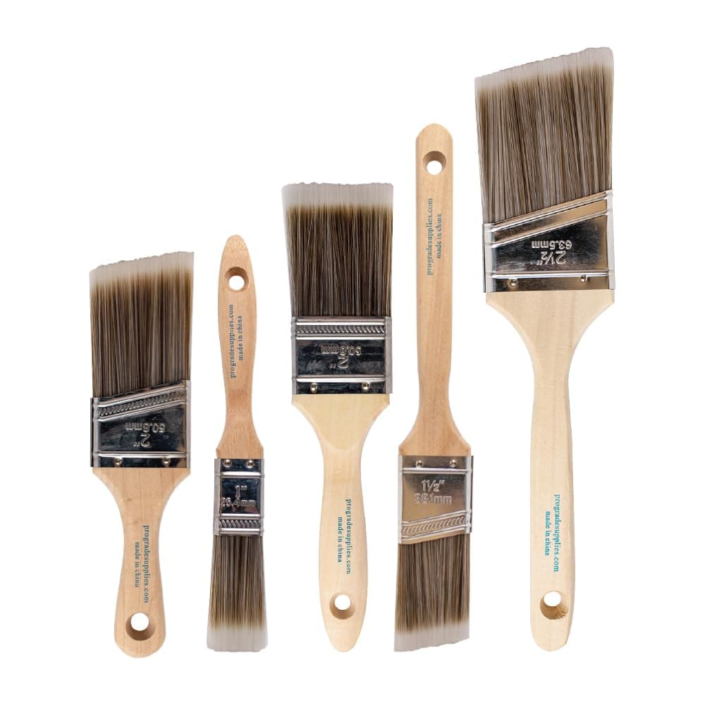 Pro Grade- Paint Brushes - 5 Piece Flat and Angle, Paint Brush for All Latex and Oil Paints & Stains - Home Improvement - Interior & Exterior Use Paint Brush