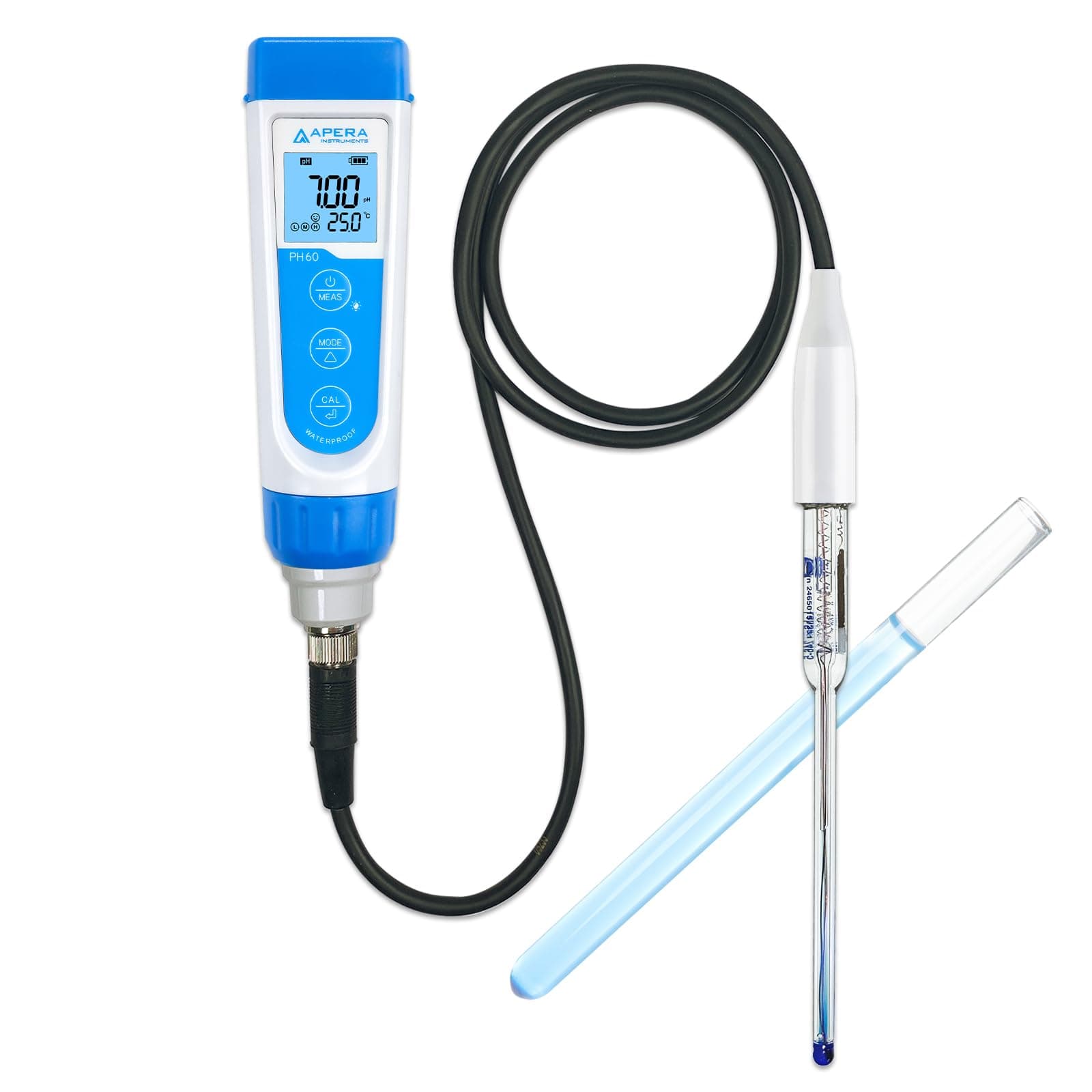 PH60-MS Handheld pH Meter Tester Kit with LabSen 246-5 ATC Semi-Micro pH Electrode for Lab-Grade pH Measurement in Small Volume or Test Tubes