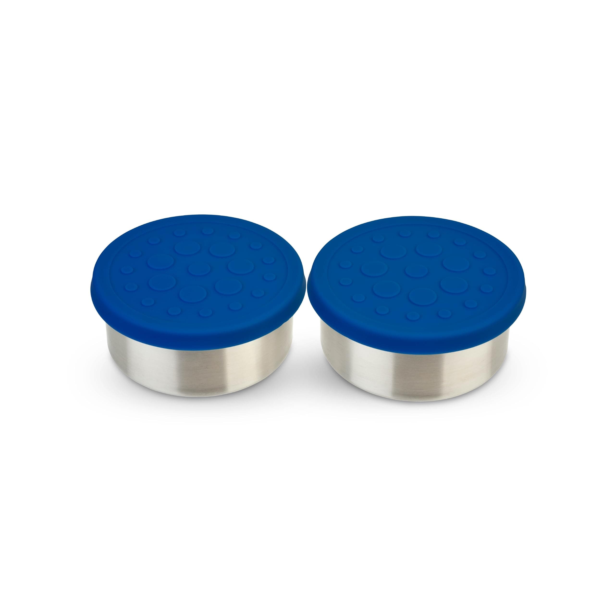 2.5 oz Stainless Steel Dressing Container for Condiments, Dips, Snacks, Dipping Sauce Cups with Silicone Lid, Fits in Lunch Bags and Bento Boxes - Set of 2 (Blue)