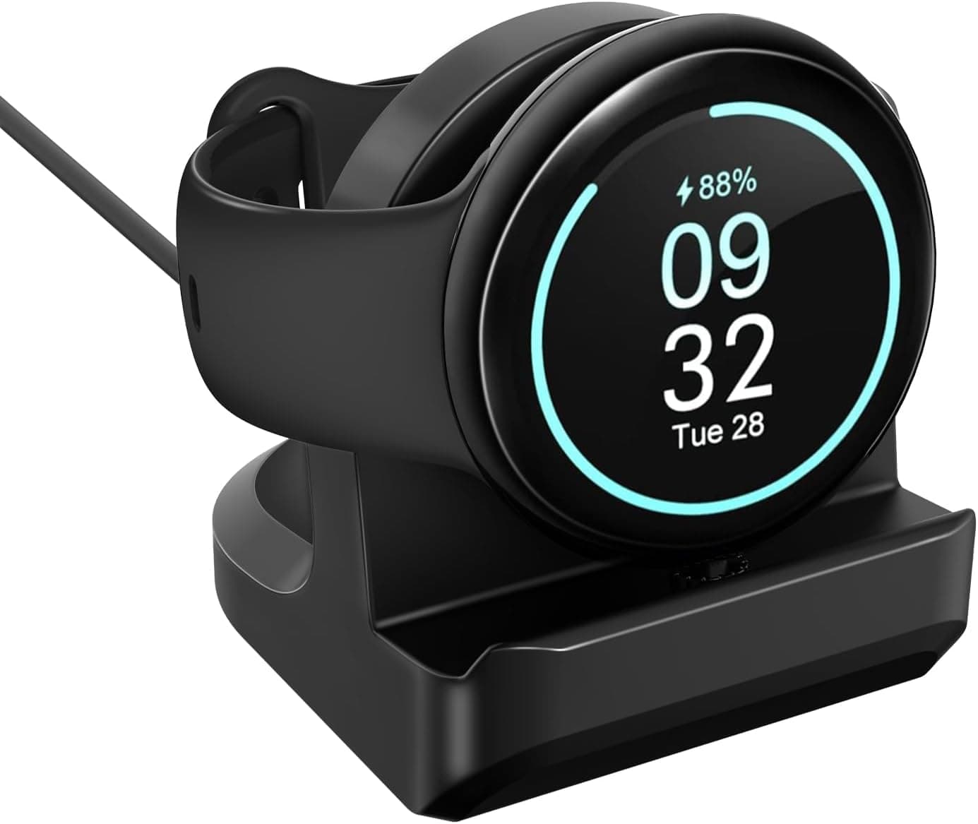 M.G.R.J® Non-Slip Silicone Charging Dock Holder Compatible for Google Pixel Watch 2 (2023) (Integrated Cable Management) (Black)