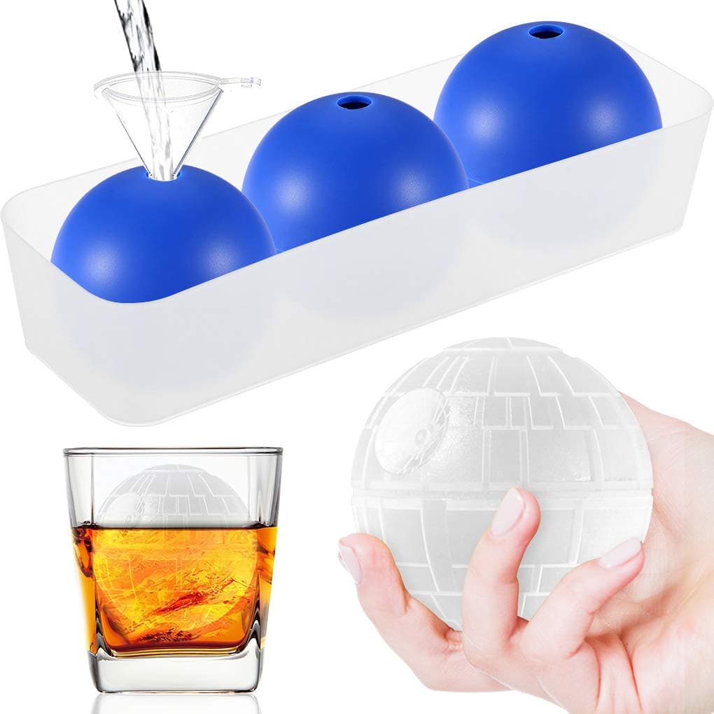 Death Star Ice Cube Mold - Silicone Star Wars Ice Cube Molds for Whiskey - Great Star Wars Gifts for Men - Star Wars Silicone Mold for Kitchen, Chocolate, Soap and Resin (3 Pack + Tray)