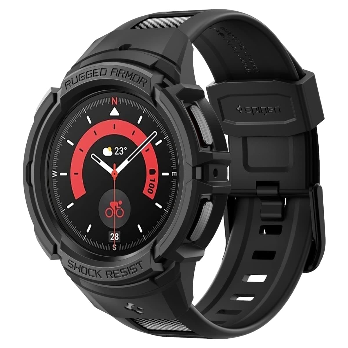 Spigen Rugged Armor Pro designed for Samsung Galaxy Watch5 PRO Case with Band 45mm (2022) - Black