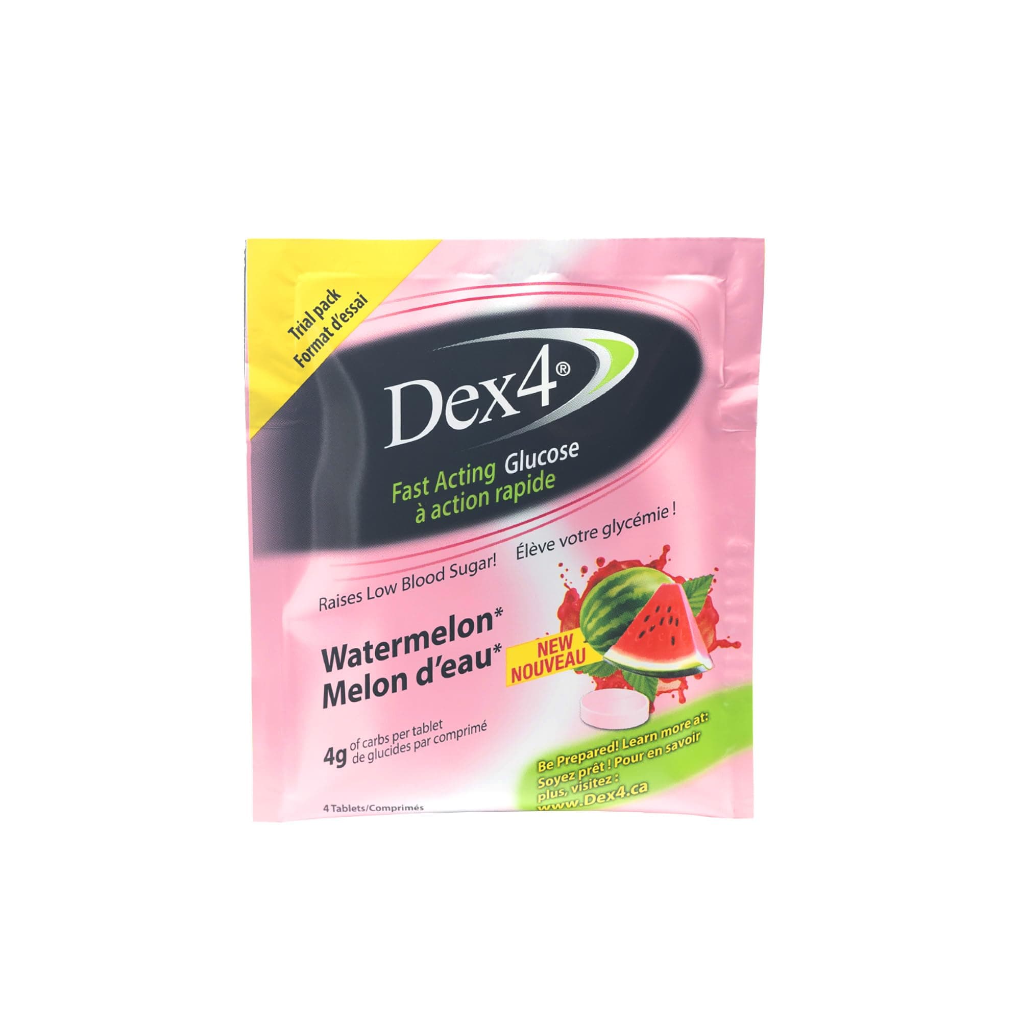 Dex4Glucose Tablets, Watermelon, Pocket Pack Containing 4 Tablets, Each Tablet Contains 4g of Carbs