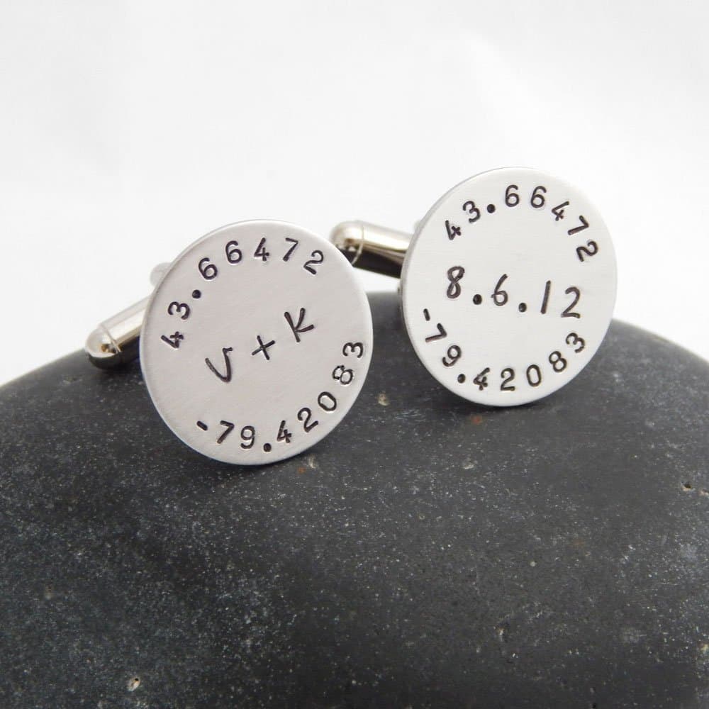 Latitude and Longitude Coordinates Initials and Date Cufflinks for Weddings Anniversaries Special Occasion