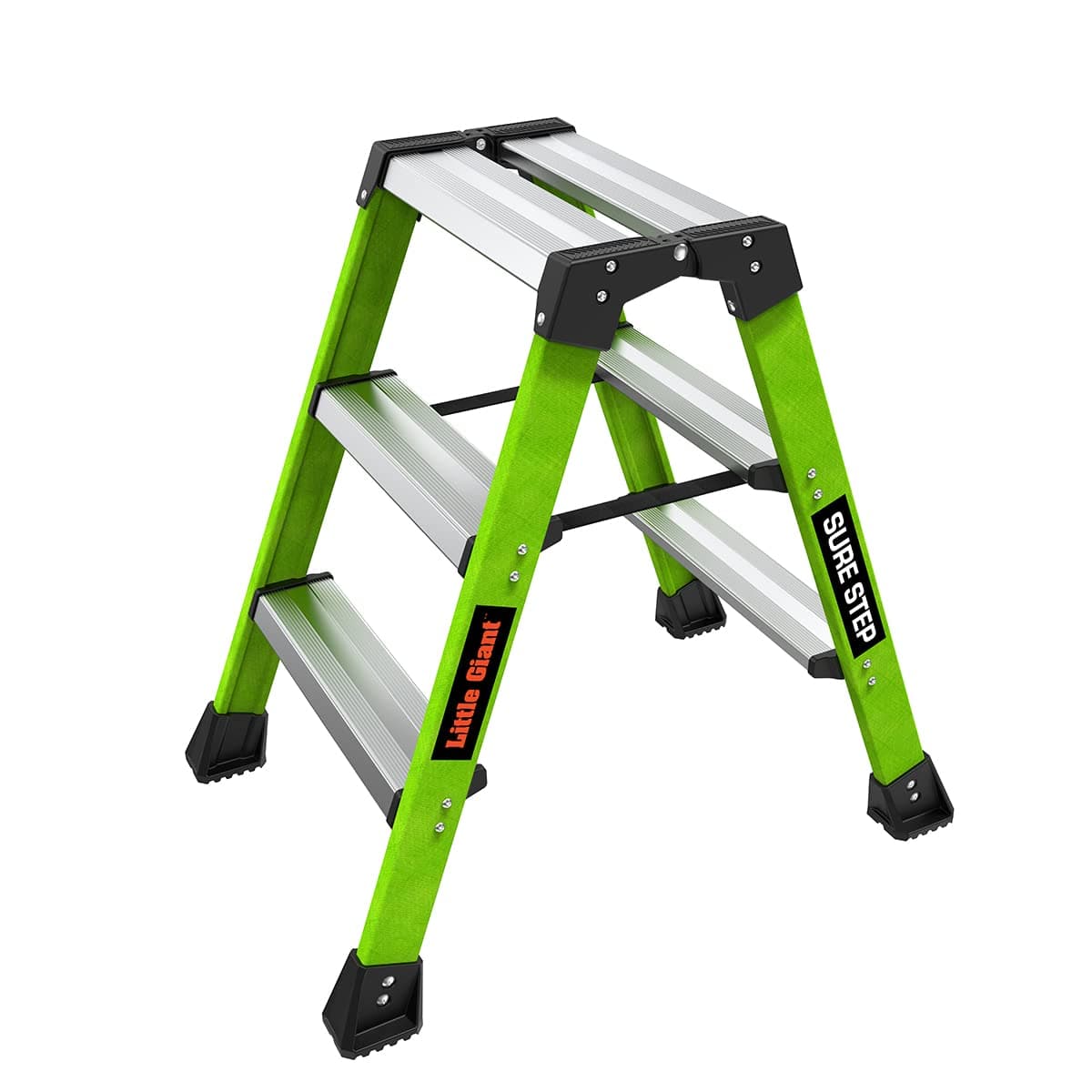 Ladders, Sure Step, 3-Step, Double-Sided Step Stool, Fiberglass, (11953), Type 1AA, 375 lbs Weight Rating, Hi-viz Green