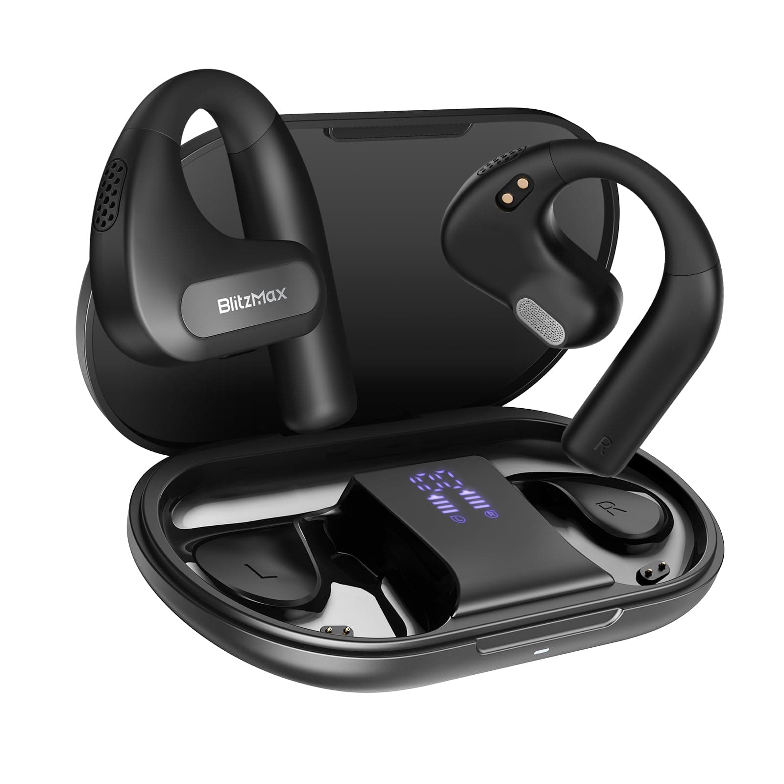 Open Ear Headphones,True Wireless Bluetooth 5.3 Open Ear Earbuds, Enhanced Bass 16.2mm Drivers, Long-Lasting Comfort, 60H Playtime LED Display, IPX5 Waterproof for Sports, Driving