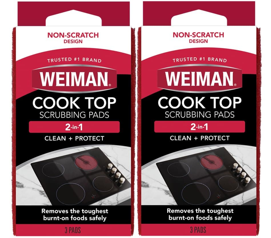 Weiman Cook Top Scrubbing Pads, 3 Count, 2 Pack Cuts Through the Toughest Stains - Scrubbing Pads Carefully Wipe Away Residue