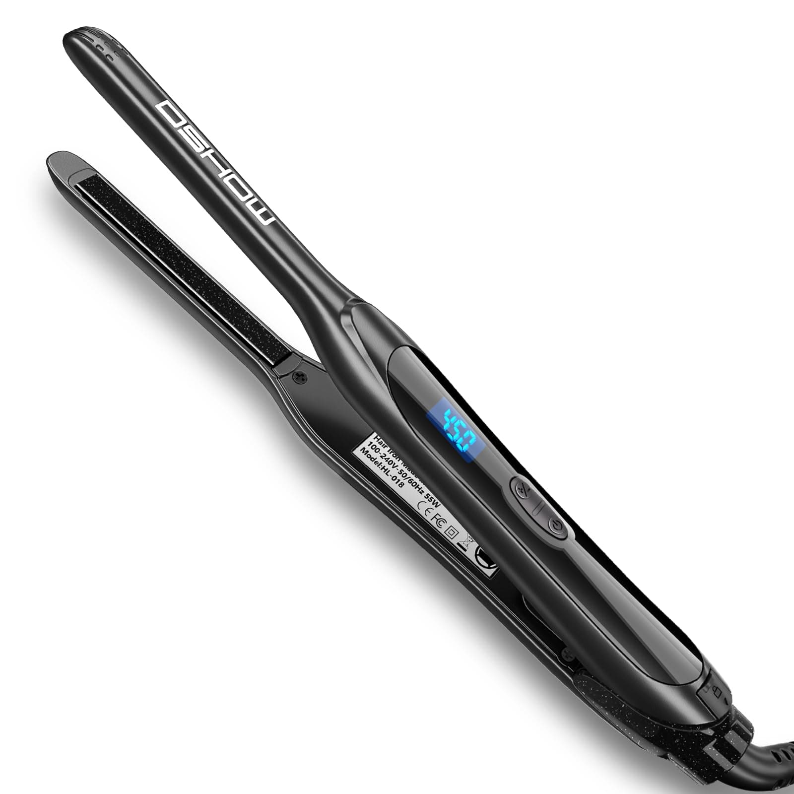 Pencil Flat Iron, 3/10" Small Flat Irons for Short Hair, Pixie Cut & Bangs, Anti-Scald Mini Hair Straightener with Glove, Dual Voltage, Adjustable Temp 250-450℉, Auto Shut Off (Black)