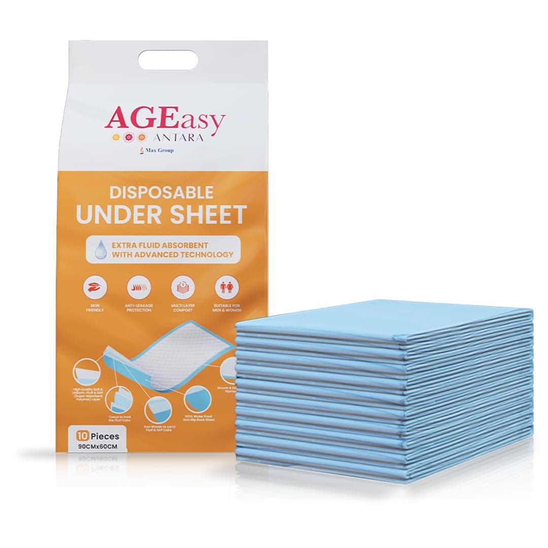 AGEasy (Max Group) Under Sheets | Premium Underpads | (90 x 60cm) | Layered Leak Proof Technology, Protects Surfaces from Incontinence I Super Soft Polymer Sheets for Bed, Sofa, Chairs (Pack of 10)