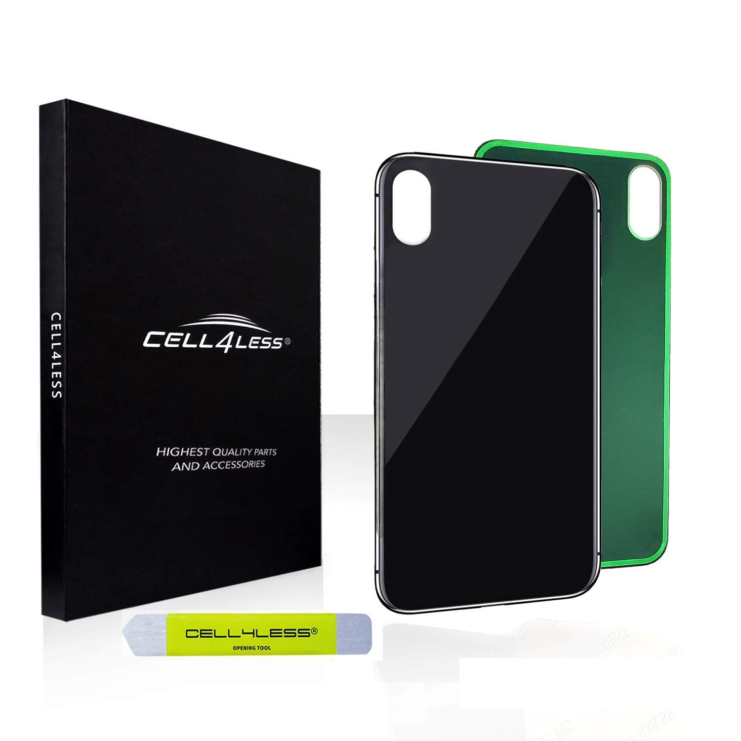 Cell4Less Back Glass Replacement Compatible w/The iPhone Xs Including Wide Camera Hole, Adhesive & Removal Tool NO LOGO (Black)