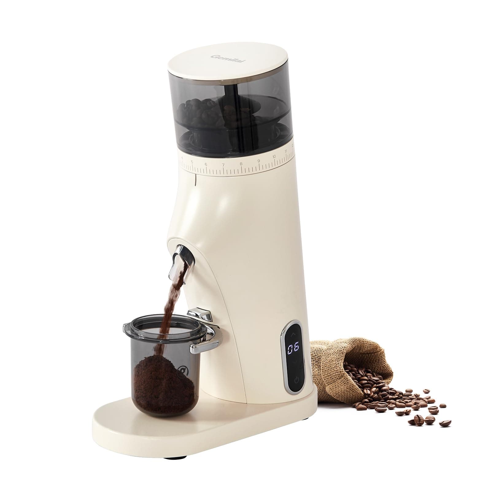 Electric Conical Coffee Grinder Gemilai Beans with Smart Timer 60 Seconds, Precise Adjustments Grinding For Espresso, 2 to 12 Cups, Easy Clean, Durable and Silent, G9010B Bran