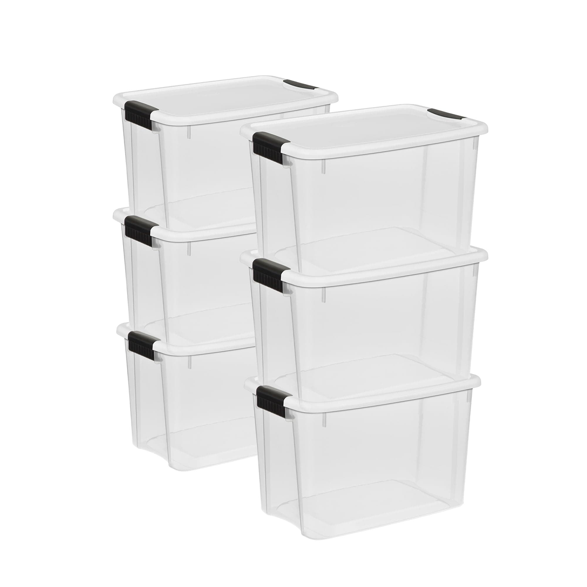 Sterilite 6-Pack 30 Quart Ultra Latch Box, Clear Storage Organizer Bins with Latching Lids - Stackable Plastic Containers for Home Organization in Garage, Attic, Basement, and Closet