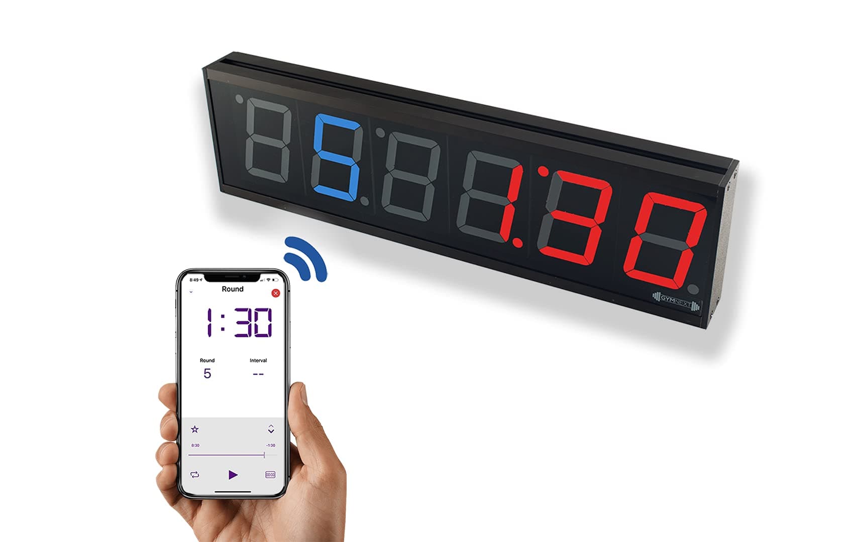 Flex Timer - Home Edition - Bluetooth App-Controlled Wall Mounted 13" LED Gym Clock with Medium 2.3" Digits for CrossFit, Tabata, HIIT, EMOM, MMA, Boxing, Interval Training, Circuits, Workouts