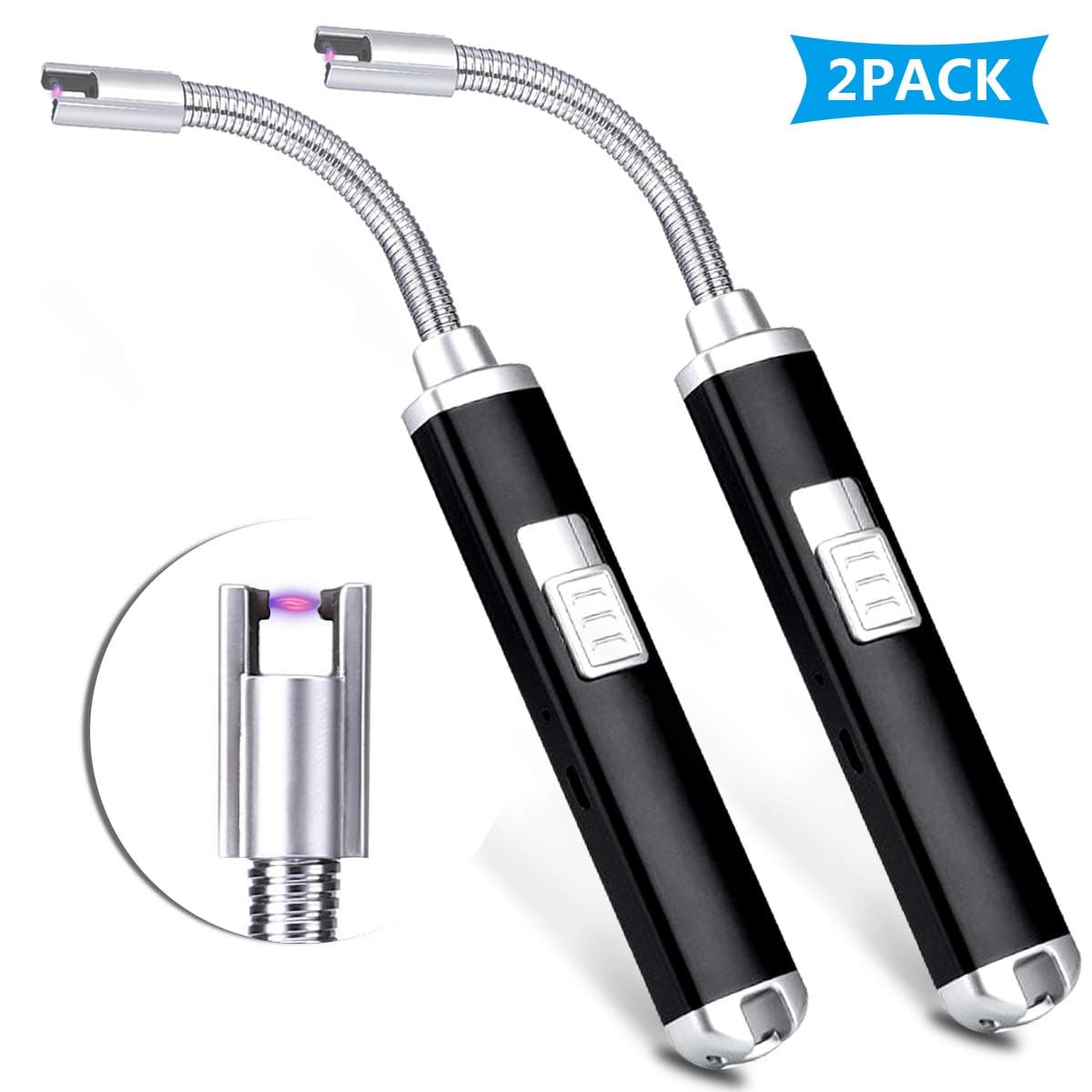 Electric Arc Lighter-Lighters Long Plasma USB Rechargeable Lighters Windproof Flameless 360 Flexible Long Neck Lighter for Grill, BBQ,Camping, Home, Kitchen[2 Pack]