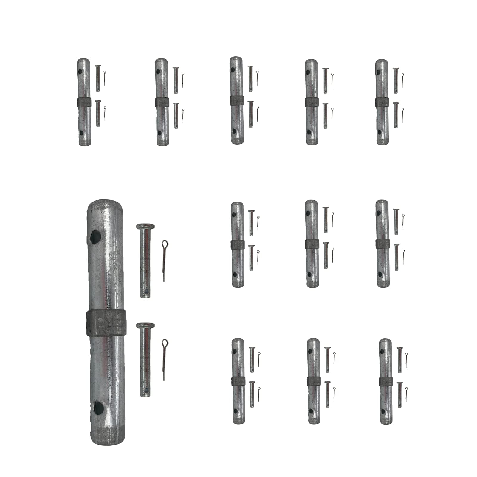 Scaffolding Coupling Pin 1-1/4"OD x 9" L with 1" Collar and Locking Pins Scaffold v2 Extra Thick 12 Pack