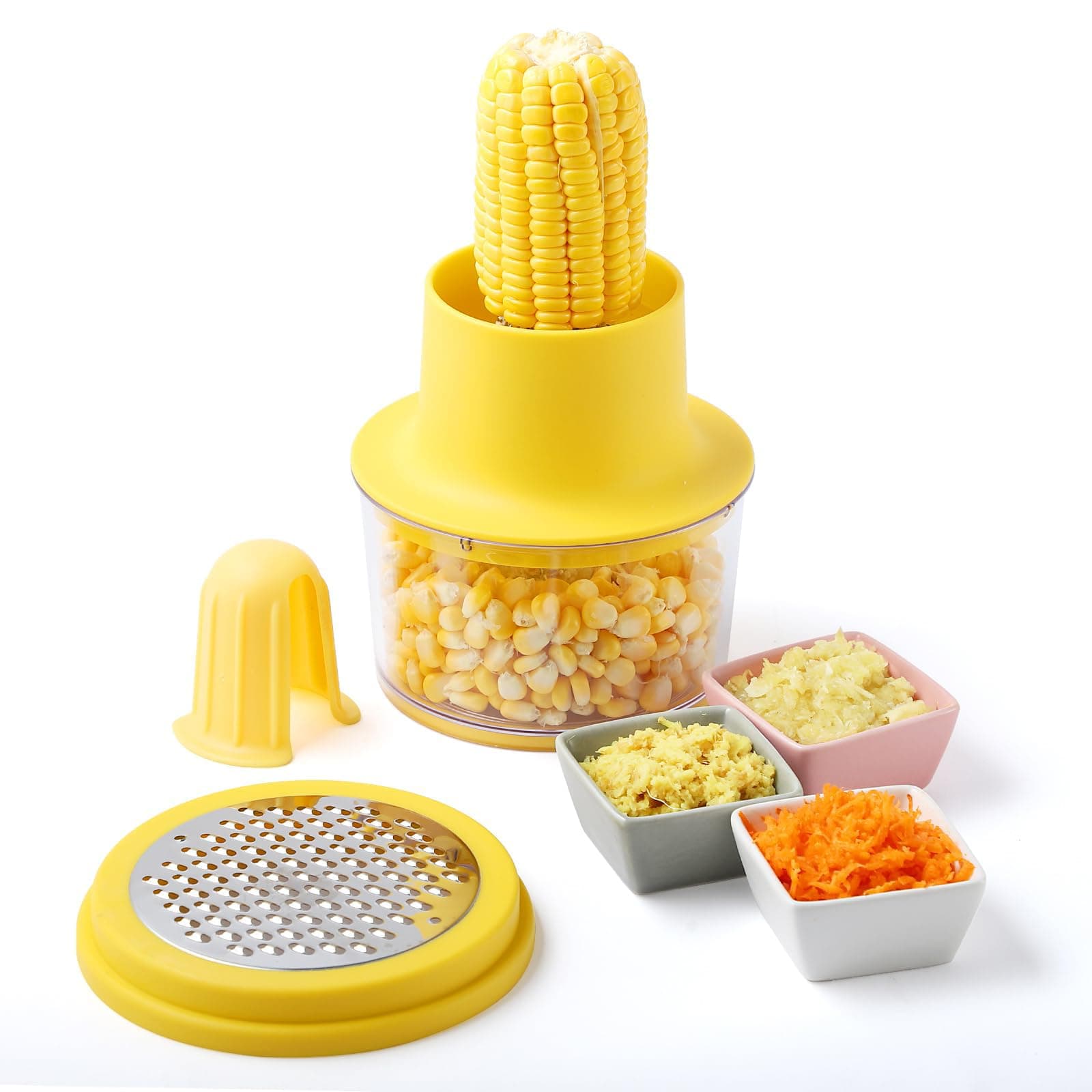 KASTWAVEPlastic Corn Peeler, Corn Stripper, with Built-In Cup Grater, Corn Kernel Cutter Ginger Grater, Convenient and fast Quickly get rid of corn kernels, suitable for kitchen