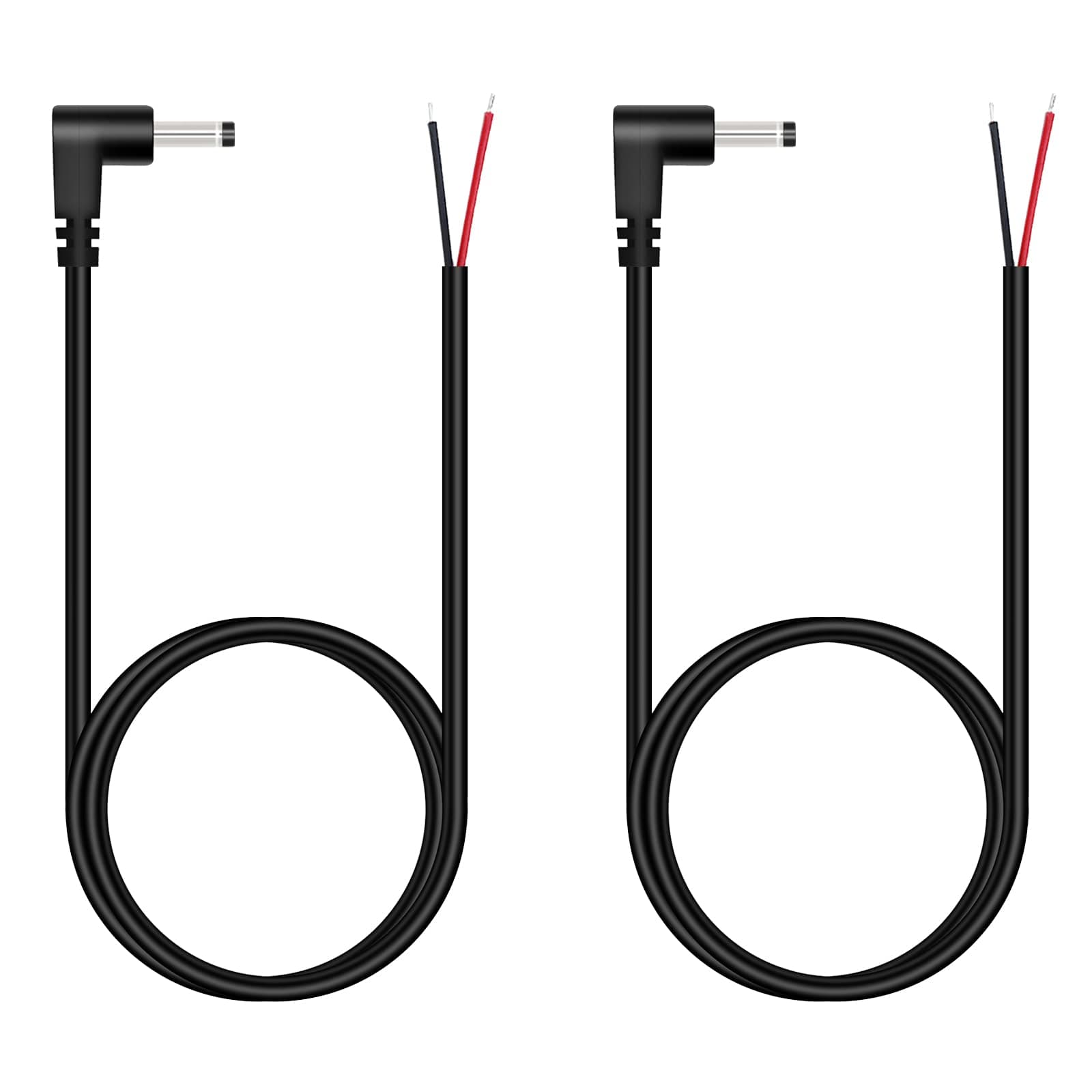3.5mm x 1.35mm DC Power Pigtail Cable, 2-Pack 3FT 90 Degree Right Angle DC Barrel Male Plug Jack to Bare Wire Power Supply Adapter Repair Cord for CCTV Surveillance Security Camera LED Strip