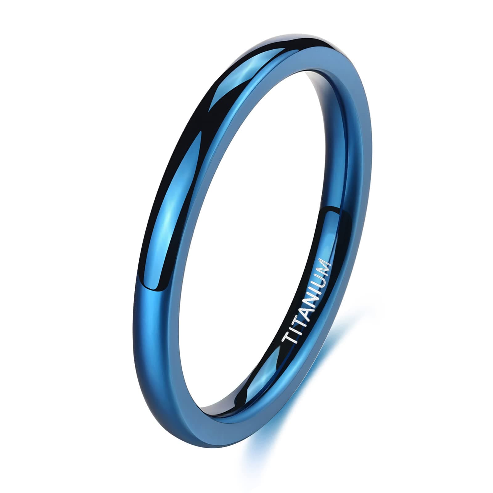 2mm 4mm Blue Titanium Ring Plain Dome High Polished Wedding Band Comfort Fit for Women Men Size 3.5-13