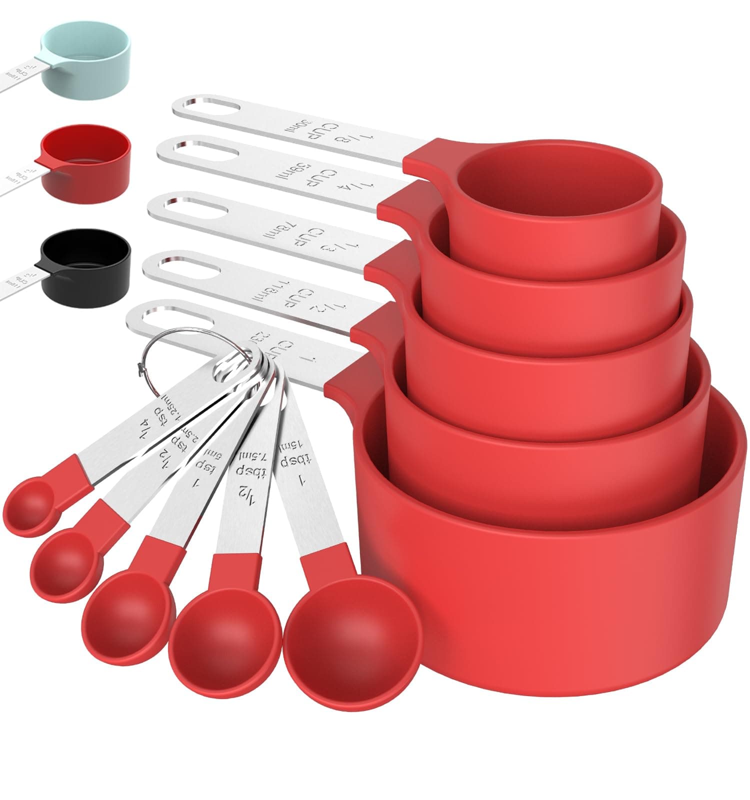 TILUCK Measuring Cups & Spoons Set, Stackable Cups and Spoons, Nesting Measure Cups with Stainless Steel Handle, Kitchen Gadgets for Cooking & Baking (Red)