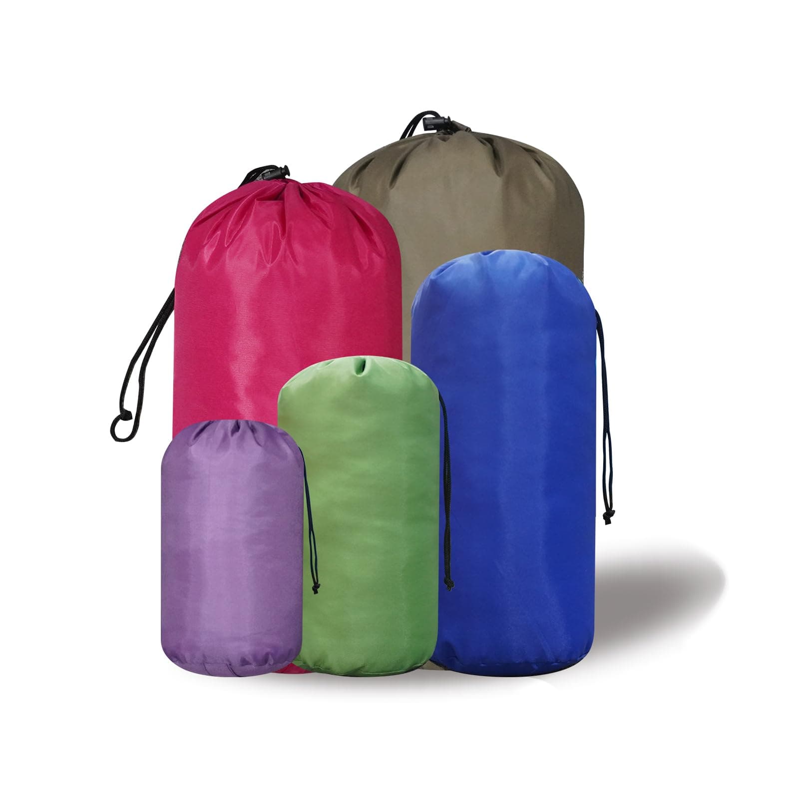 Small Drawstring Bags Stuff Sack Set 5-Pack,Colorful 3L/5L/9L/15L/20L Ultralight Ditty Bags with Dirty Flap for Camping,Hiking,Travelling or Laundry