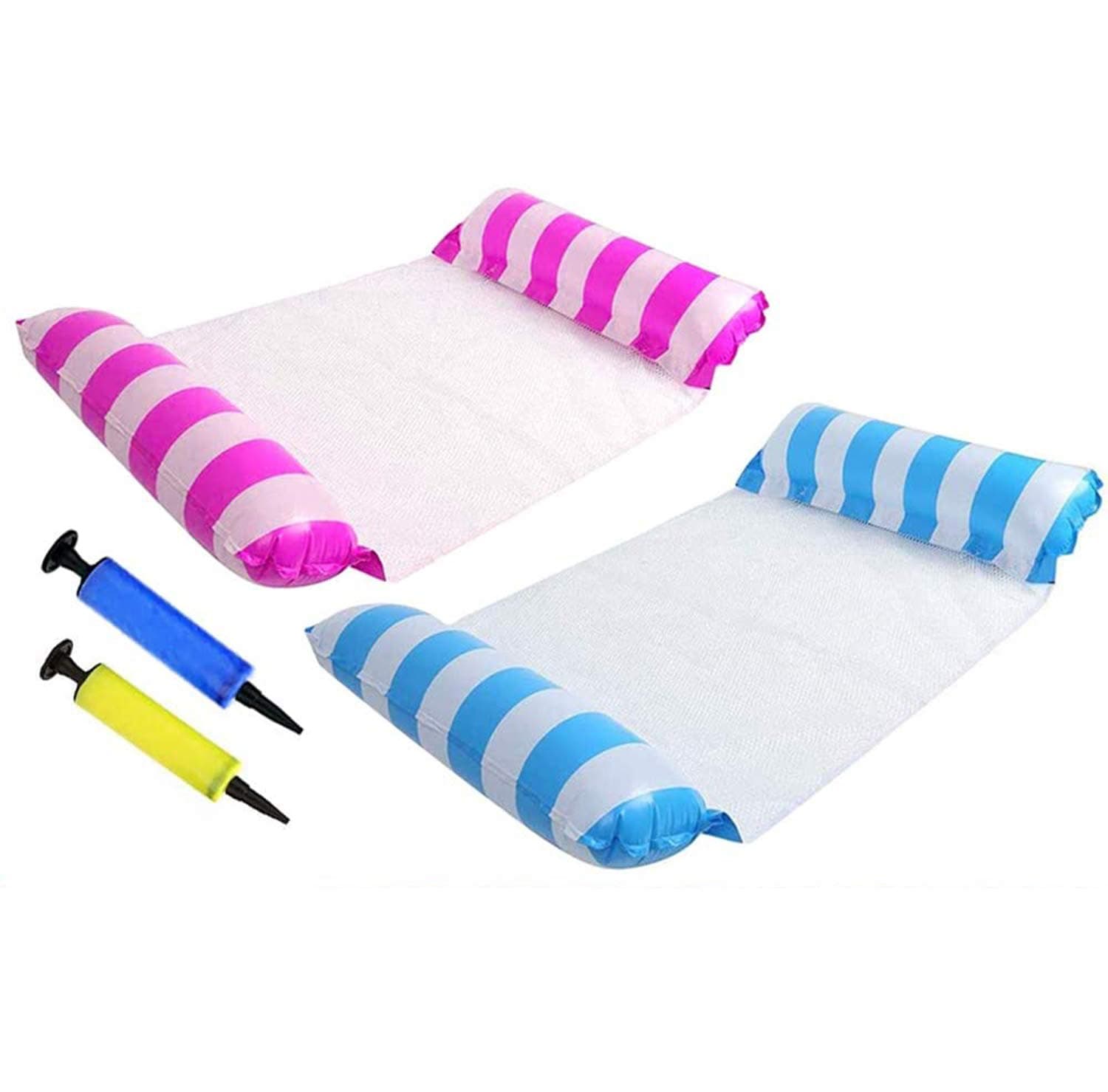 DELFINO Swimming Pool Float Hammock, 2 Pack Pink and Lightblue 4-in-1 Multi-Purpose Inflatable Pool Float, Fun Backyard Swimming Pool Saddle Chair for Adults and Kids